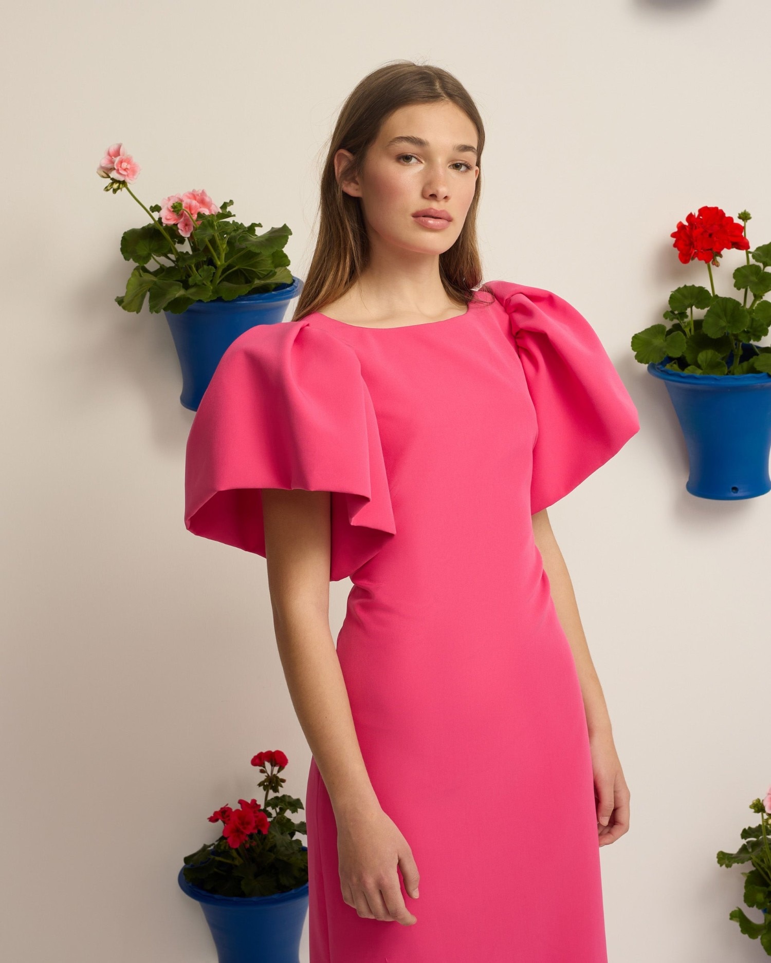 Vestido event collection midi manga abullonada - Silbon - Rosa Rosa-3