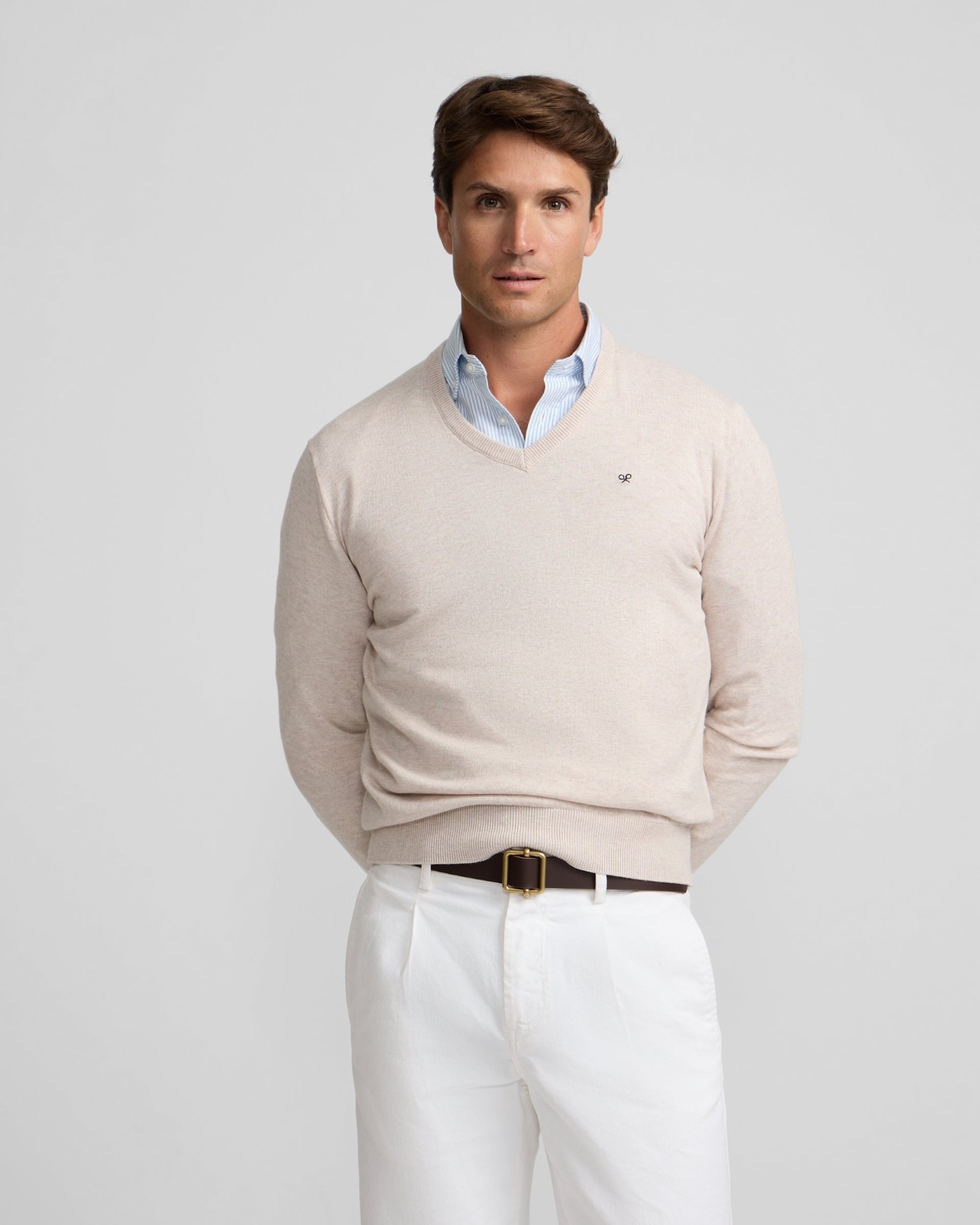 Jersey de hombre cuello pico - Silbon - Beige Beige-1