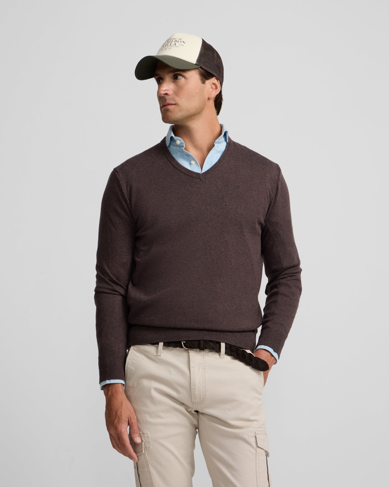 Jersey de hombre cuello pico - Silbon - Marrón Marrón-1