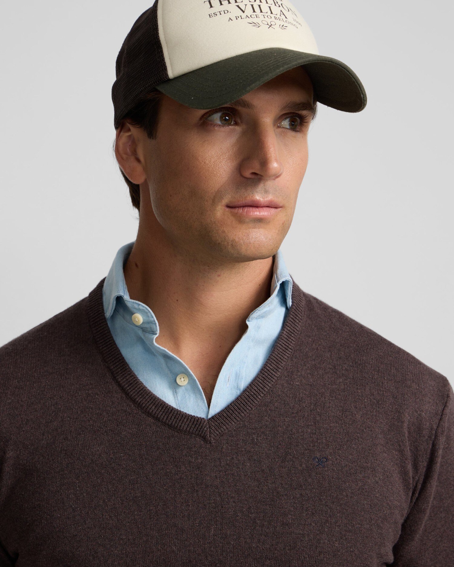 Jersey de hombre cuello pico - Silbon - Marrón Marrón-3