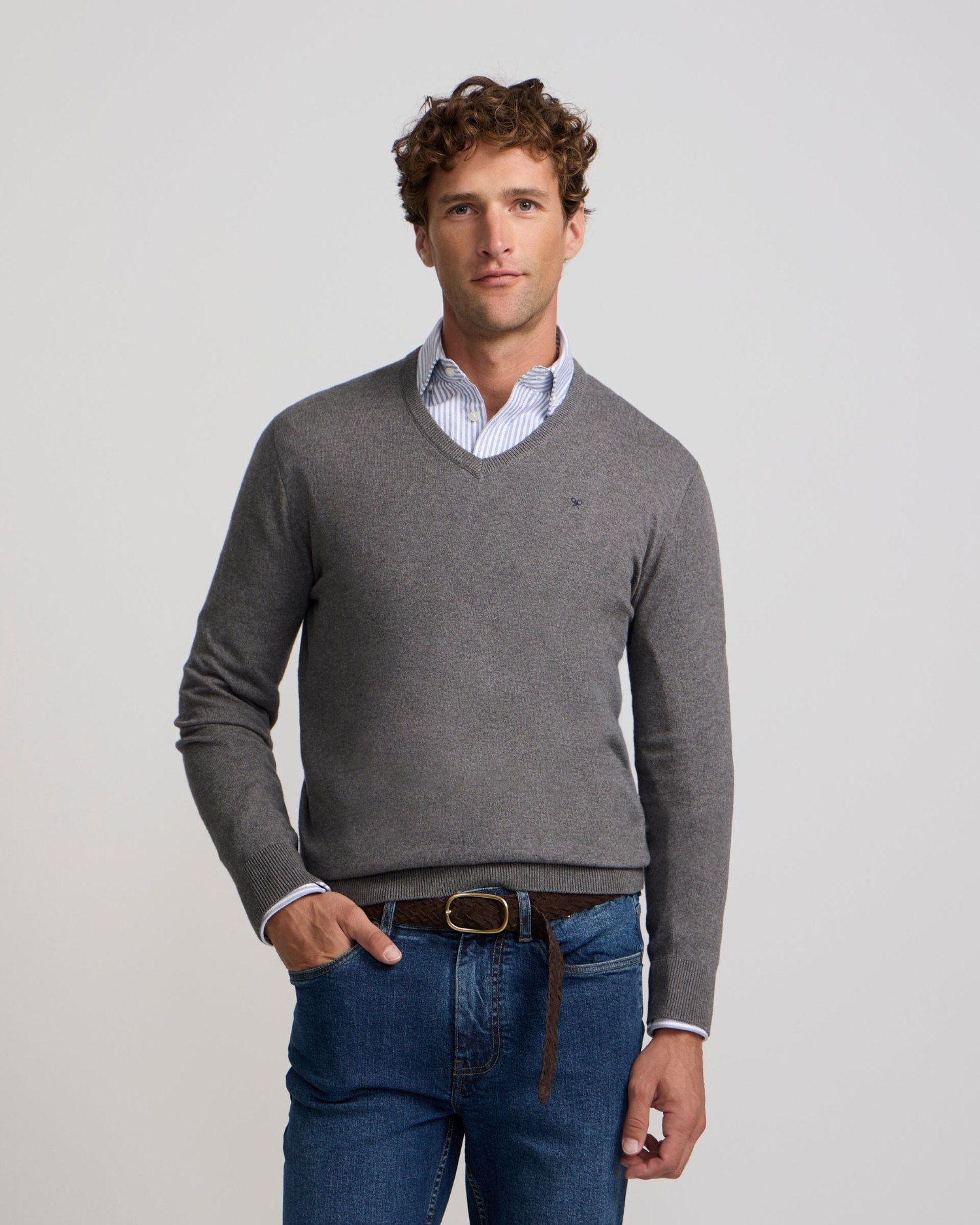 Jersey de hombre cuello pico - Silbon - Gris Gris-1