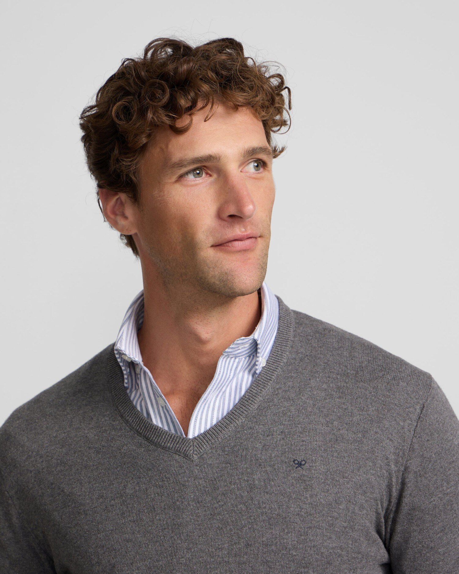 Jersey de hombre cuello pico - Silbon - Gris Gris-3