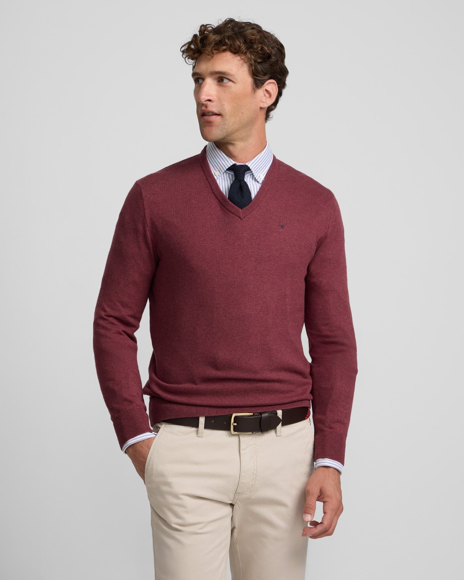 Jersey de hombre cuello pico - Silbon - Burdeos Burdeos-1