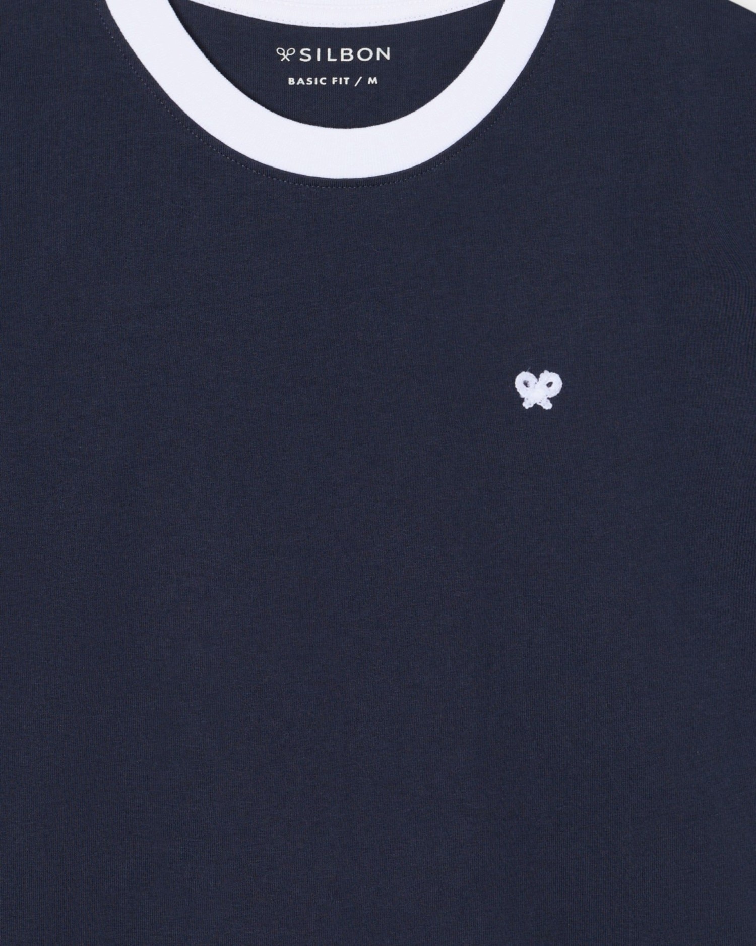 Imagen 2 de Camiseta de hombre ribs con contraste de rizo - Silbon - Azul marino Azul marino