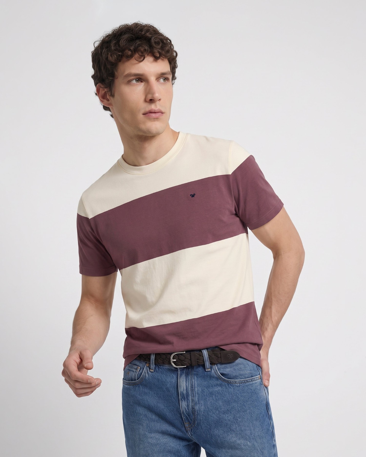Imagen 3 de Camiseta de hombre de raya ancha - Silbon - Burdeos Burdeos