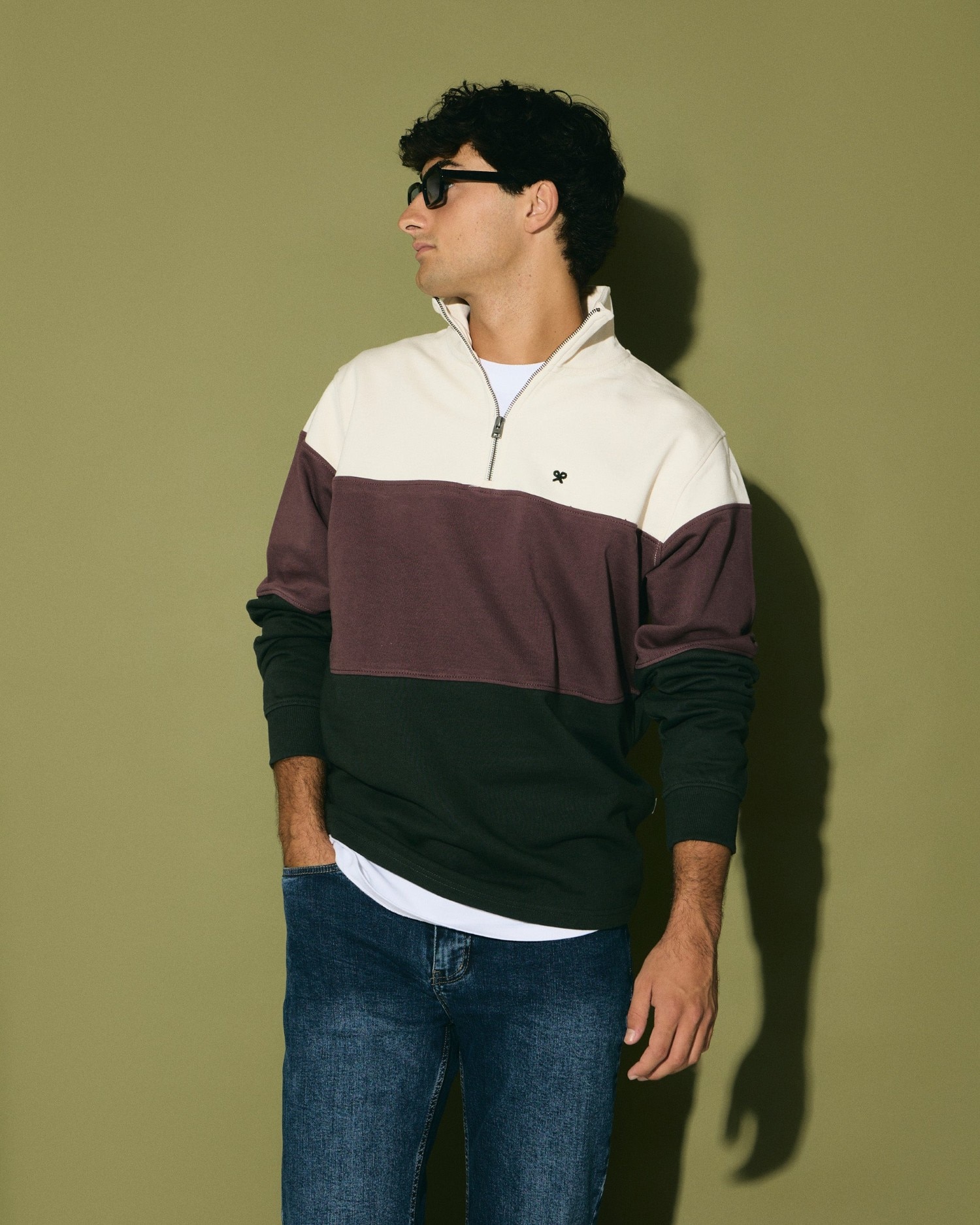 Imagen 0 de Sudadera de hombre de media cremallera con bloques Verde