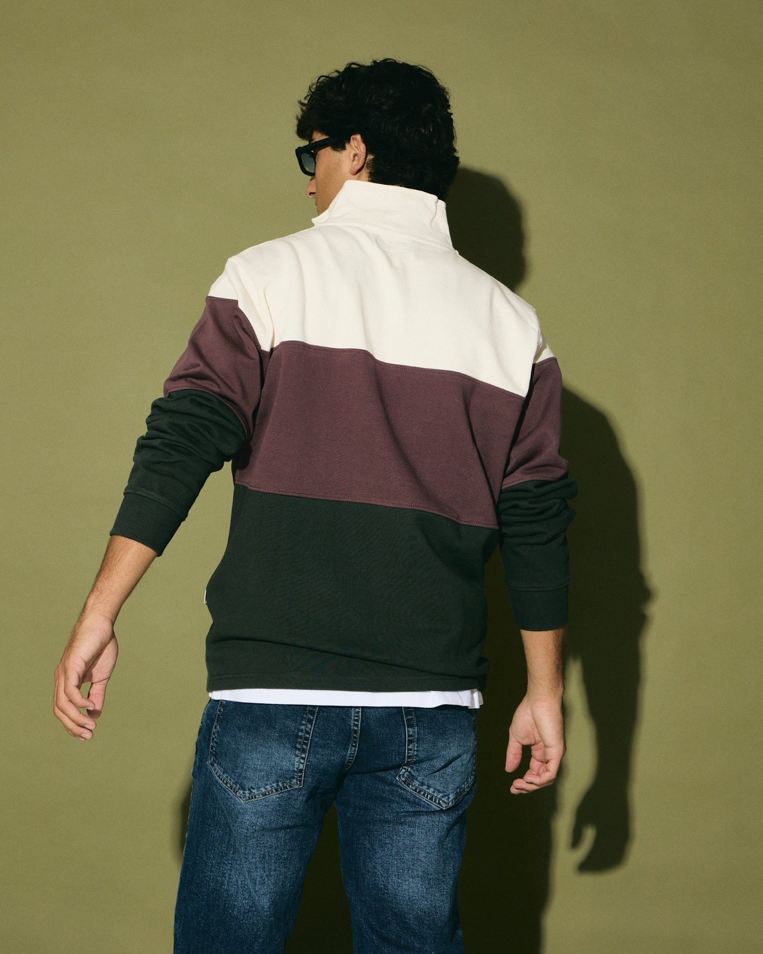Sudadera de hombre de media cremallera con bloques - Silbon - Verde Verde-2
