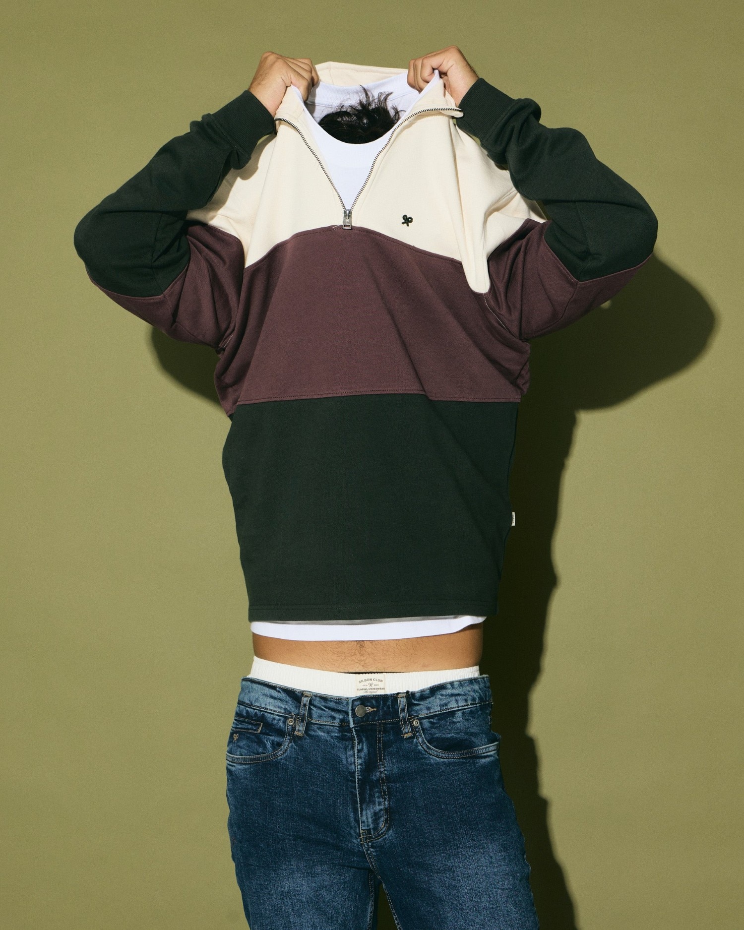 Sudadera de hombre de media cremallera con bloques - Silbon - Verde Verde-3