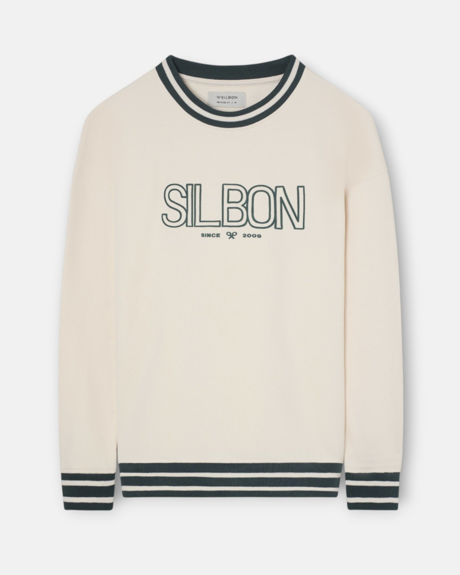 Sudadera de hombre relaxed fit retro ribs bicolor - Silbon - Crema Crema-1