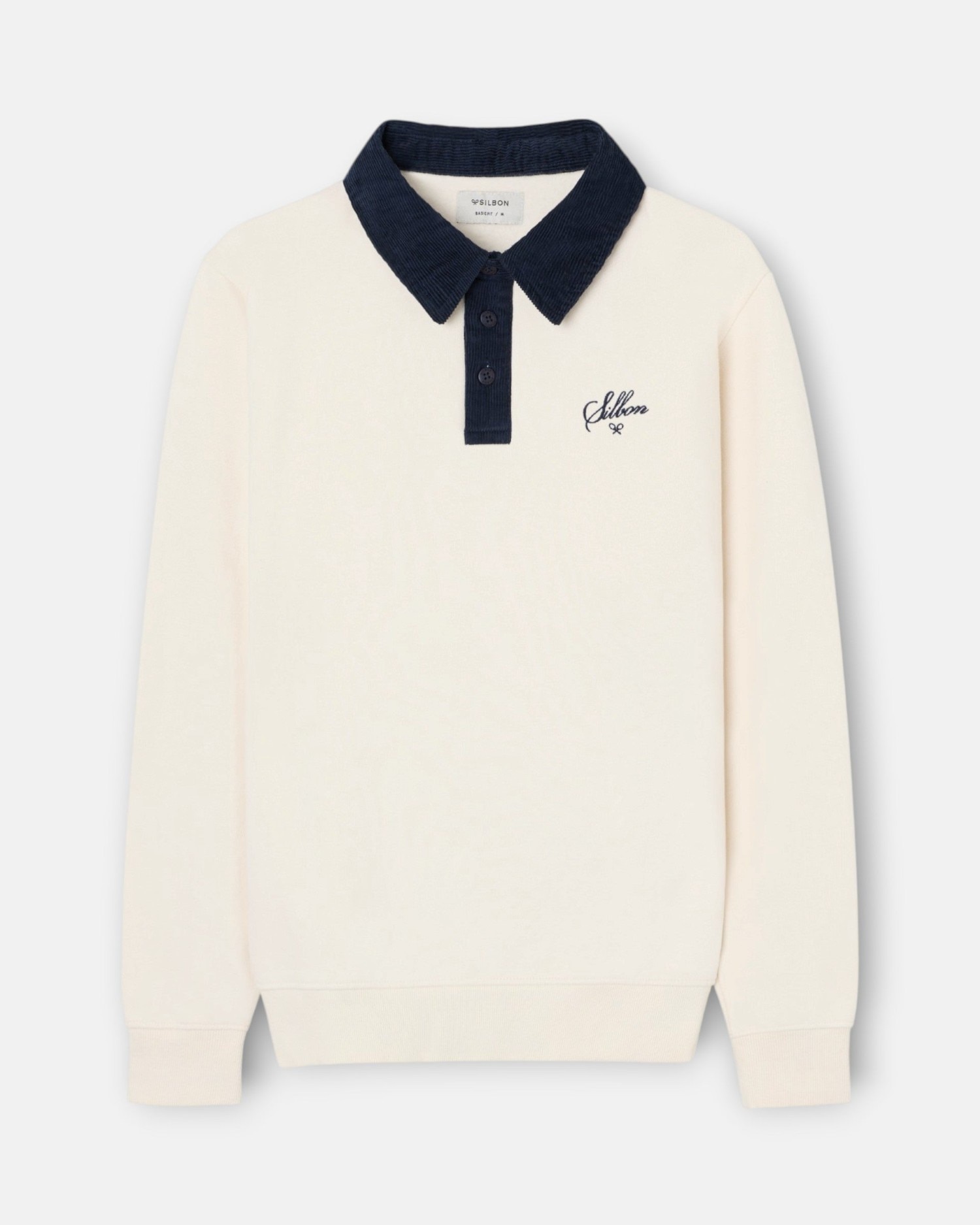 Imagen 1 de Sudadera de hombre con cuello polo y contraste de pana Crema