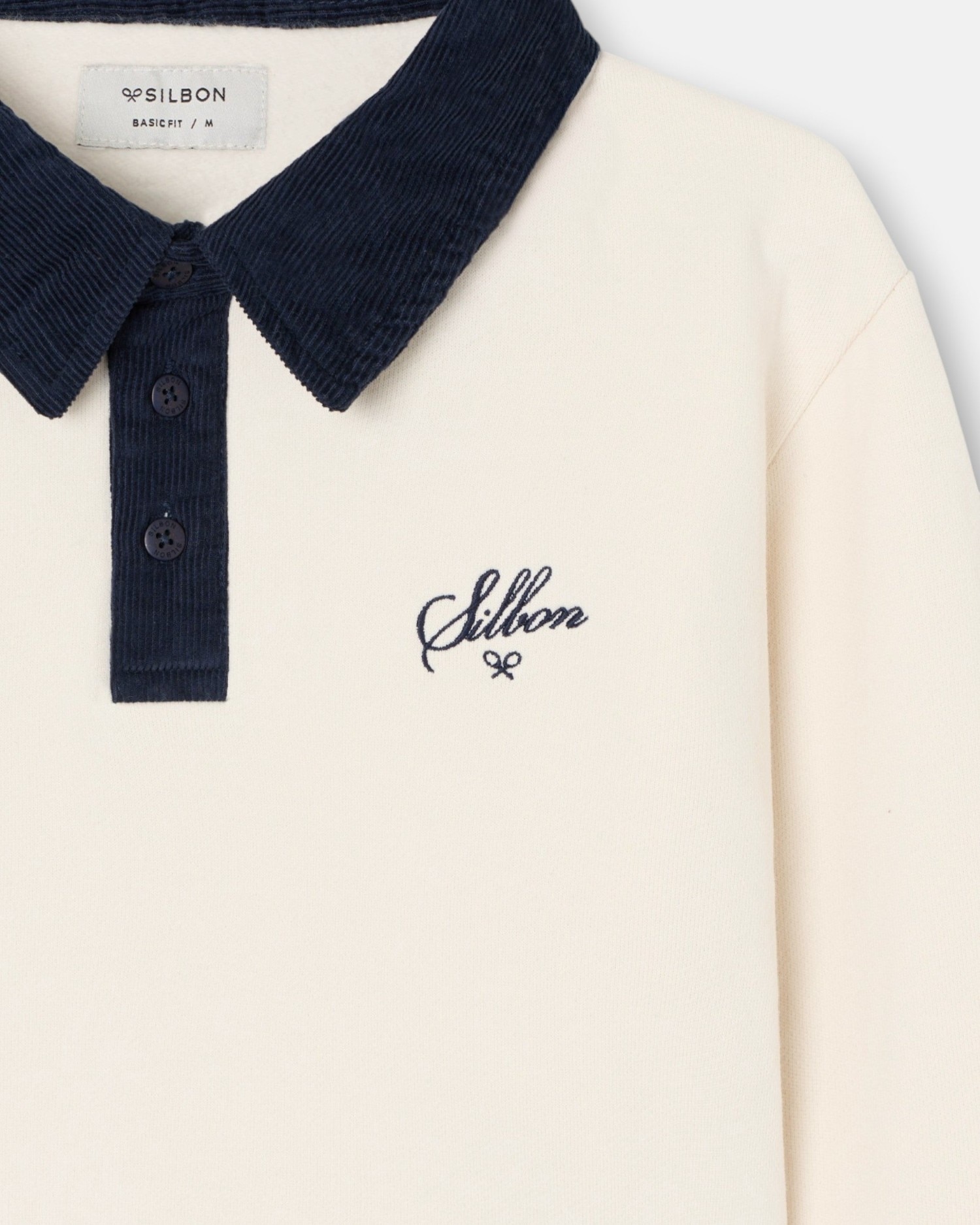 Imagen 2 de Sudadera de hombre con cuello polo y contraste de pana - Silbon - Crema Crema