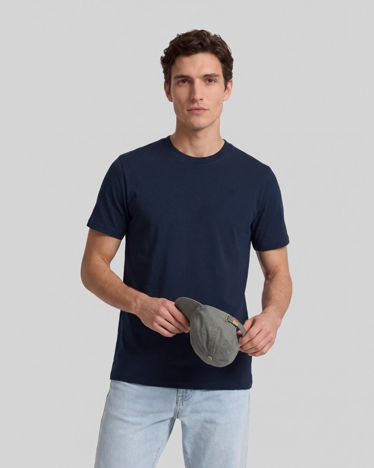 Camiseta de hombre lisa con minilogo parche - Silbon - Azul marino Azul marino-1
