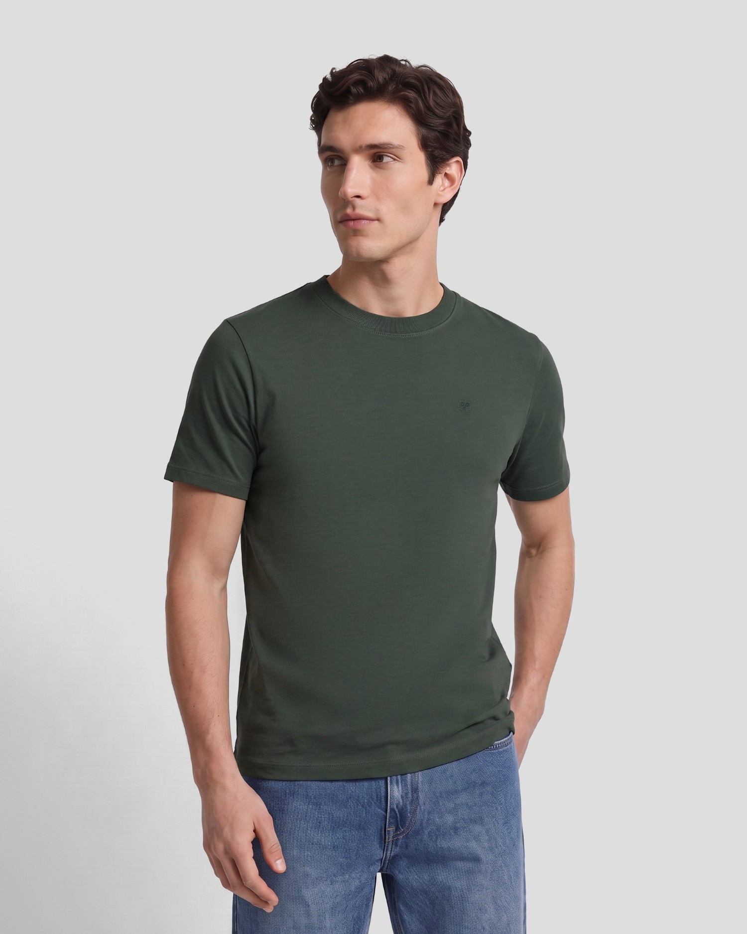 Camiseta de hombre lisa con minilogo parche - Silbon - Kaki Kaki-1