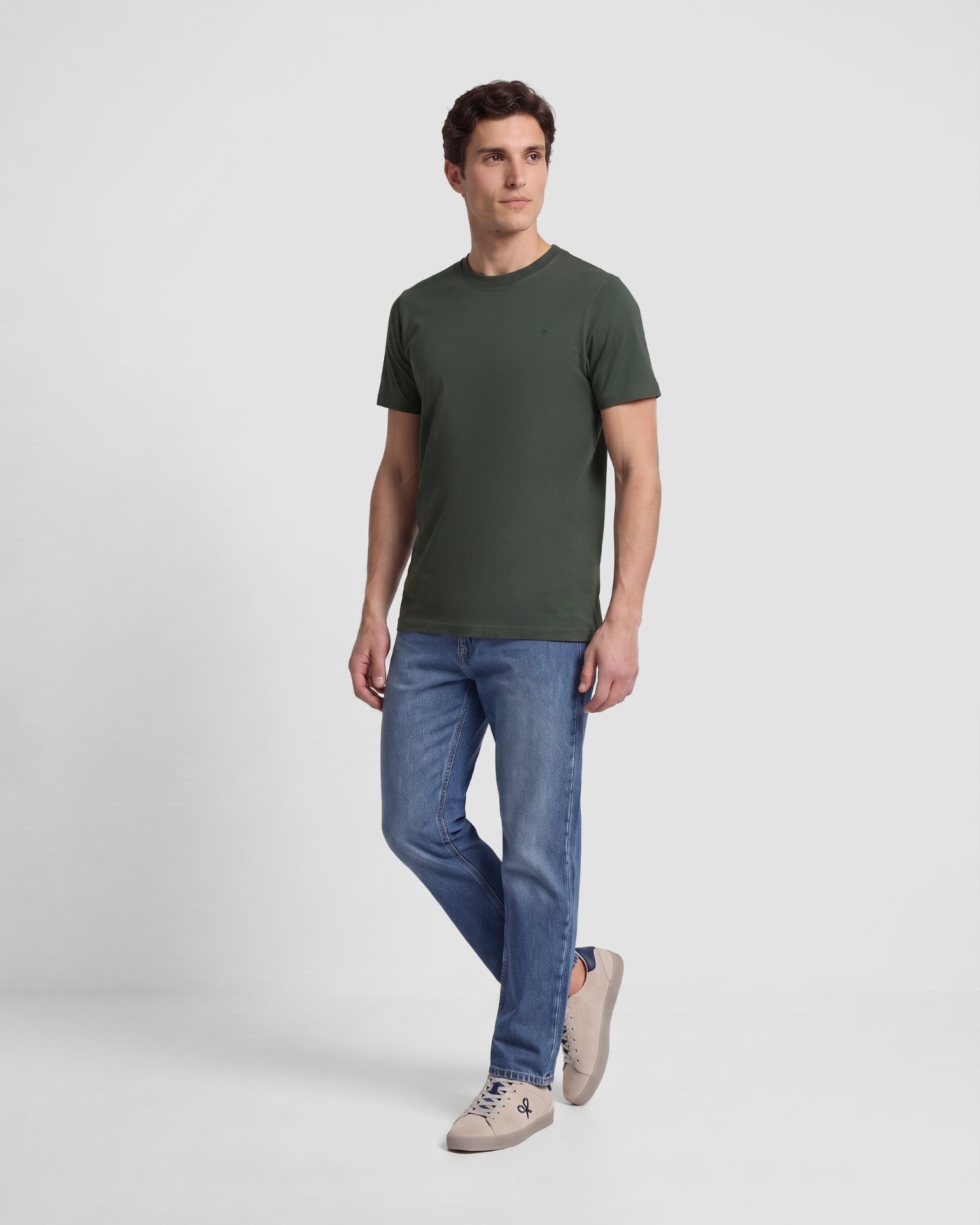 Camiseta de hombre lisa con minilogo parche - Silbon - Kaki Kaki-3
