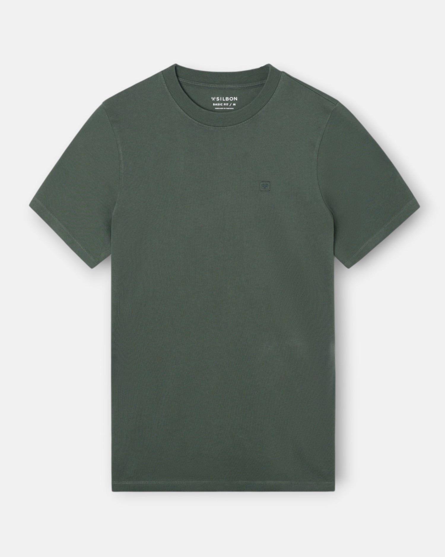 Camiseta de hombre lisa con minilogo parche - Silbon - Kaki Kaki-5