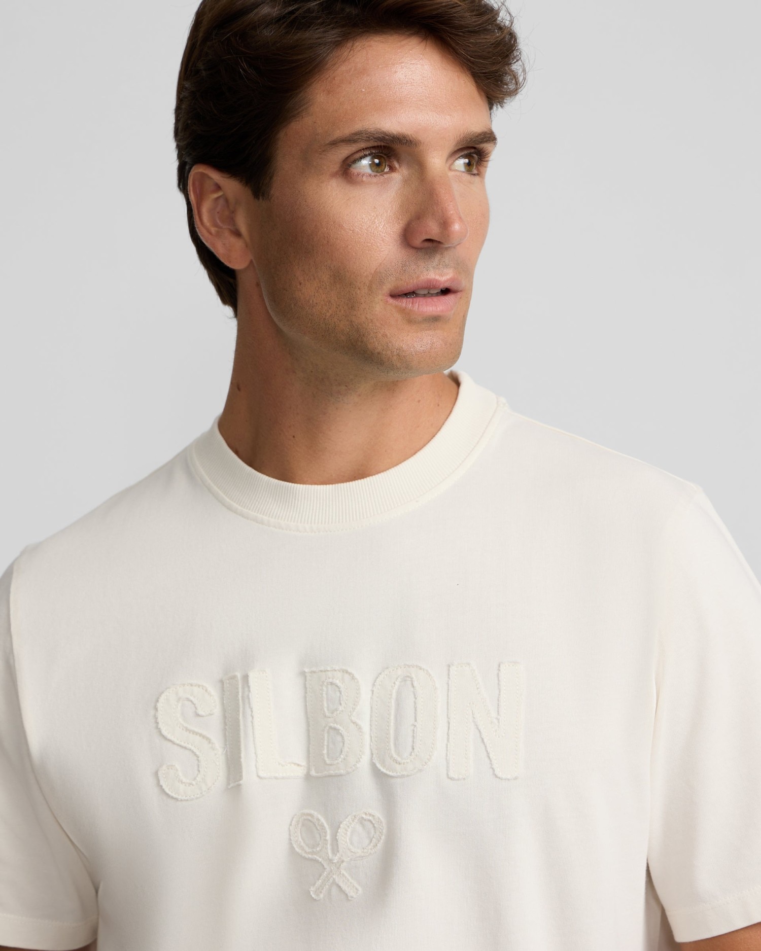 Camiseta de hombre silbon patch con logotipo en relieve - Crema Crema-3