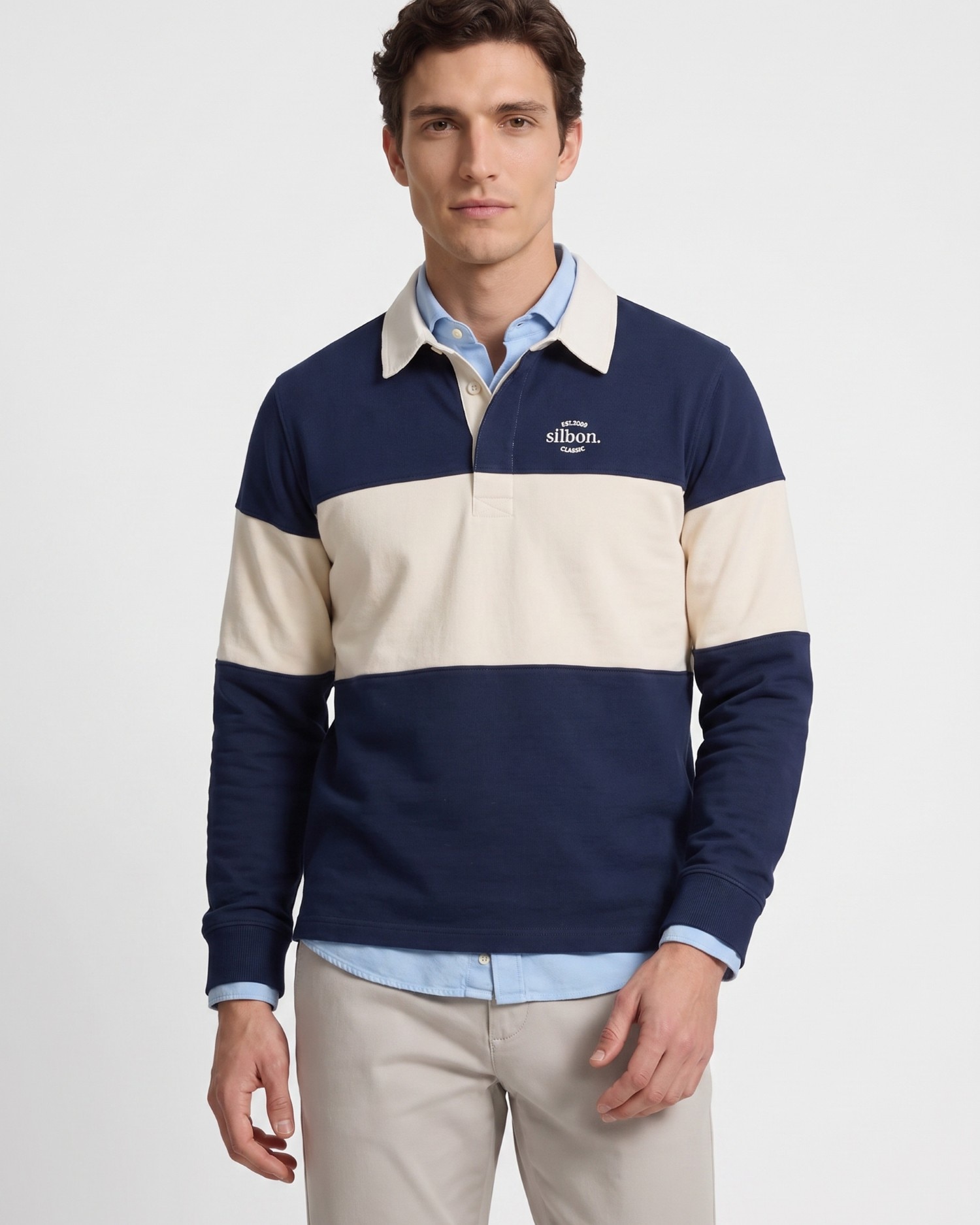 Imagen 1 de Sudadera relaxed de hombre con cuello polo - Silbon - Azul marino Azul marino