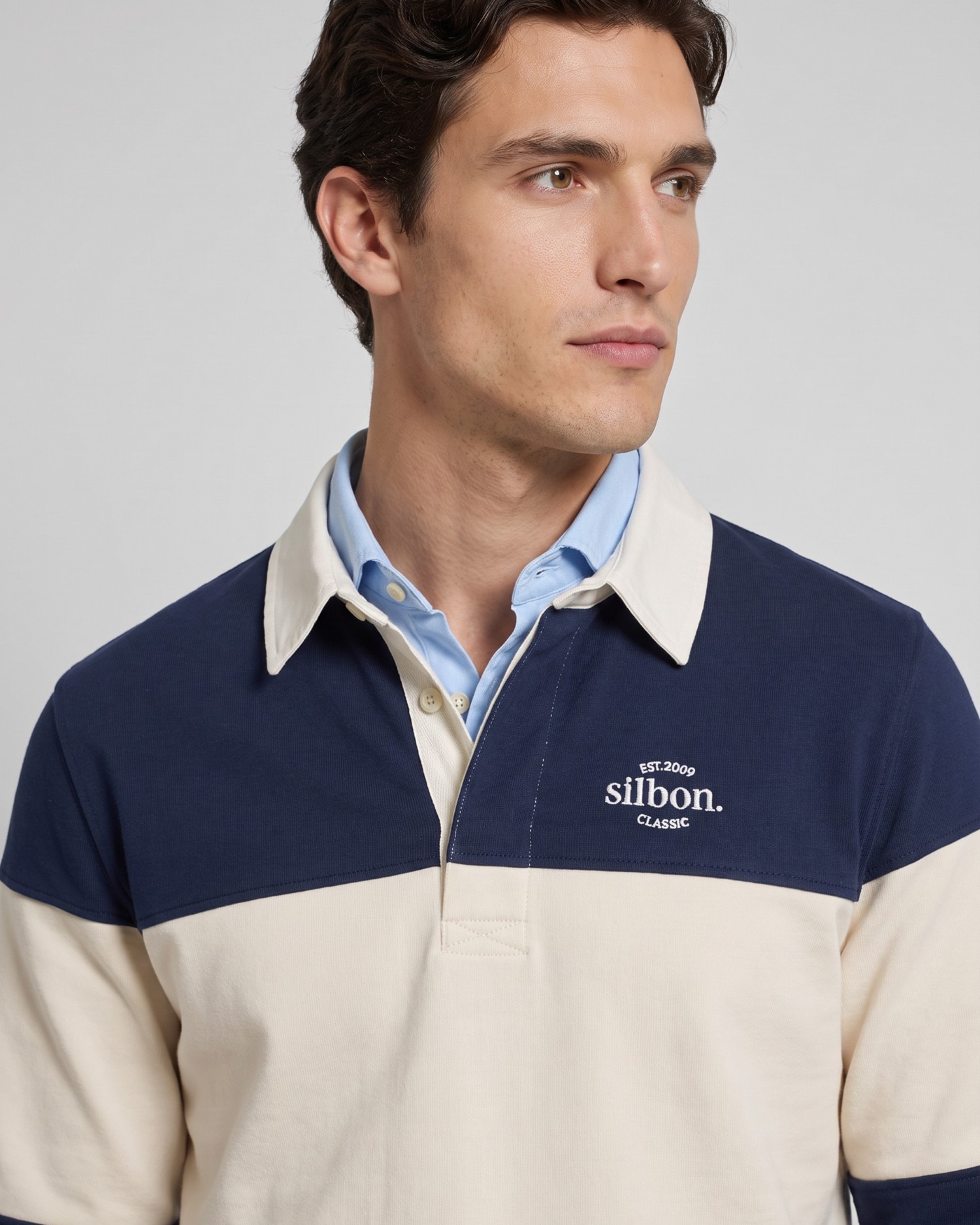 Imagen 3 de Sudadera relaxed de hombre con cuello polo - Silbon - Azul marino Azul marino