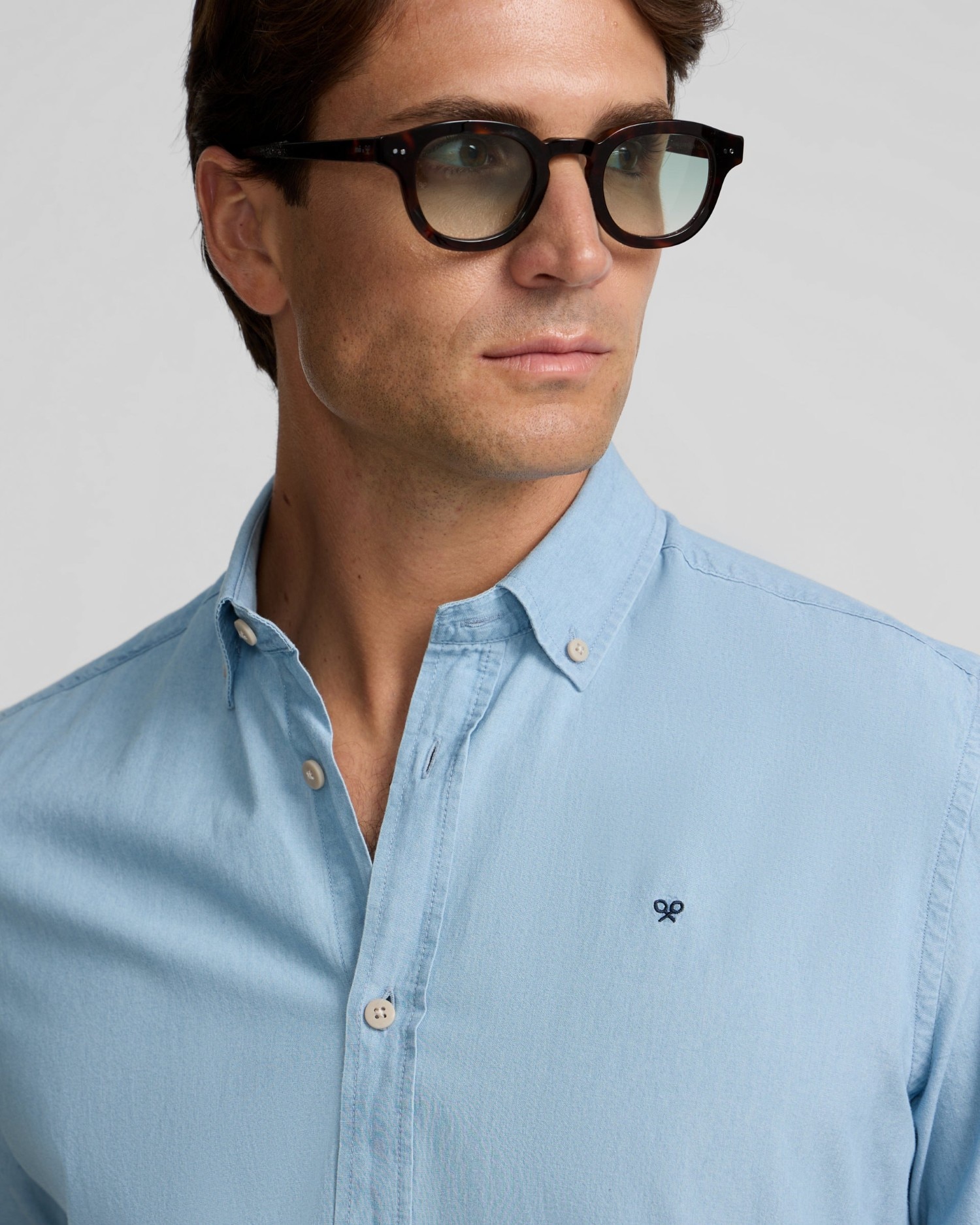 Camisa sport de hombre denim con cuello de botones - Silbon - Azul claro Azul claro-3