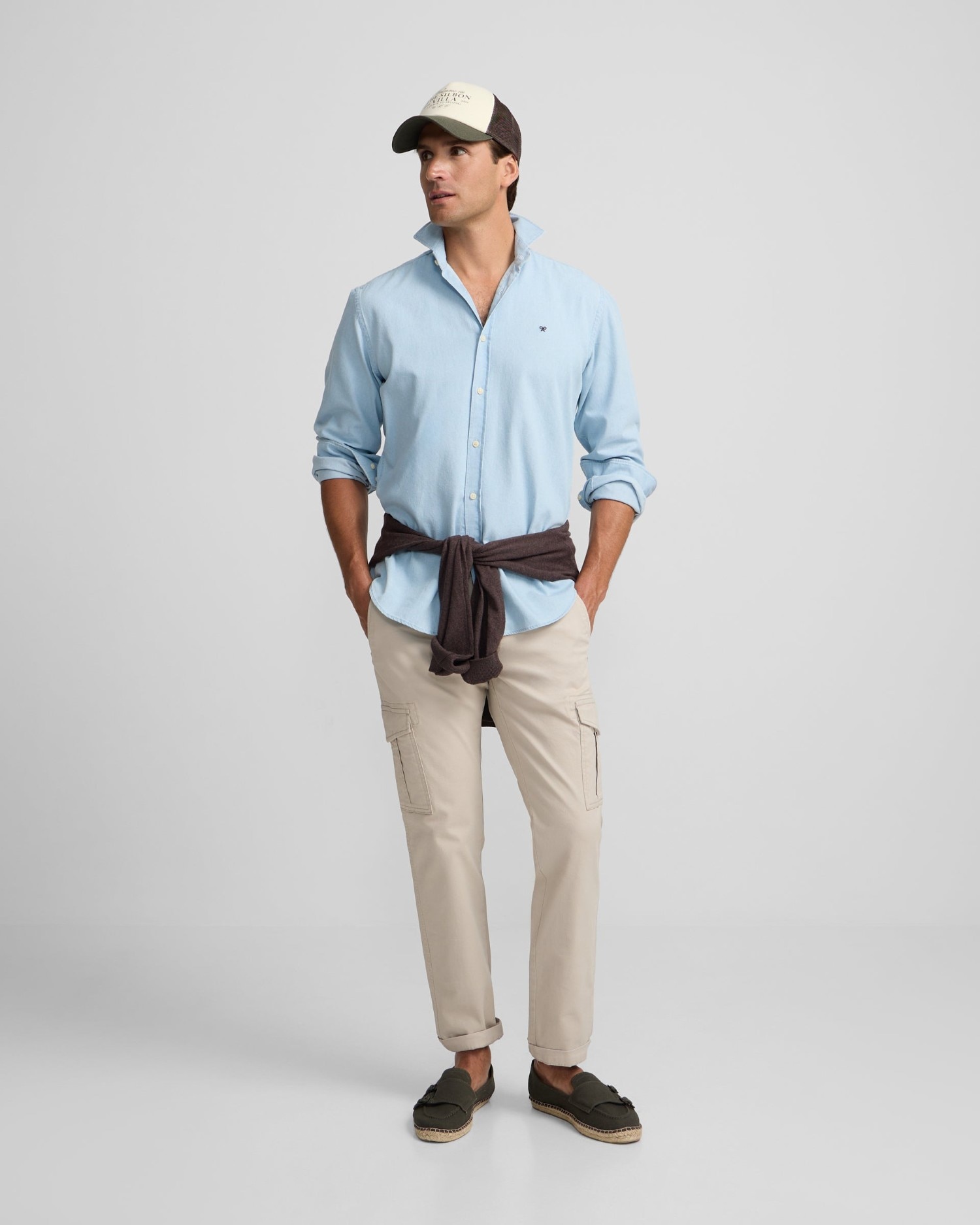 Camisa sport de hombre denim con cuello cutaway - Silbon - Azul claro Azul claro-3