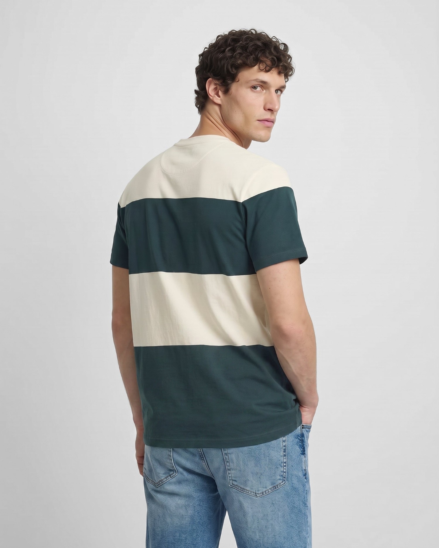 Imagen 2 de Camiseta de hombre de raya ancha - Silbon - Verde oscuro Verde oscuro