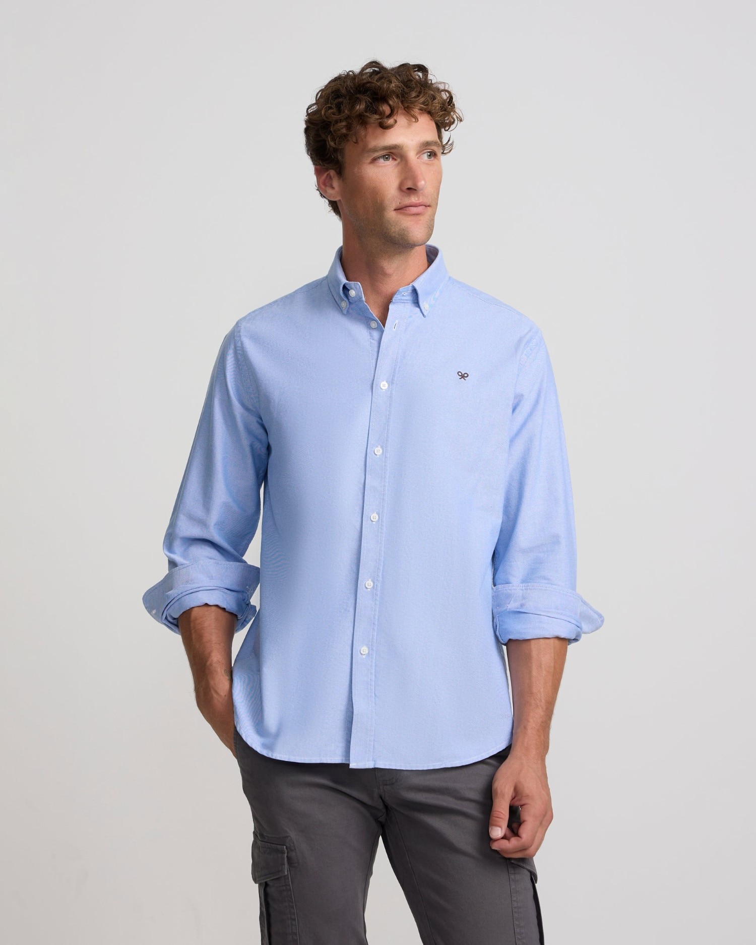 Camisa oxford de hombre con cuello buttondown - Silbon - Azul Azul-1