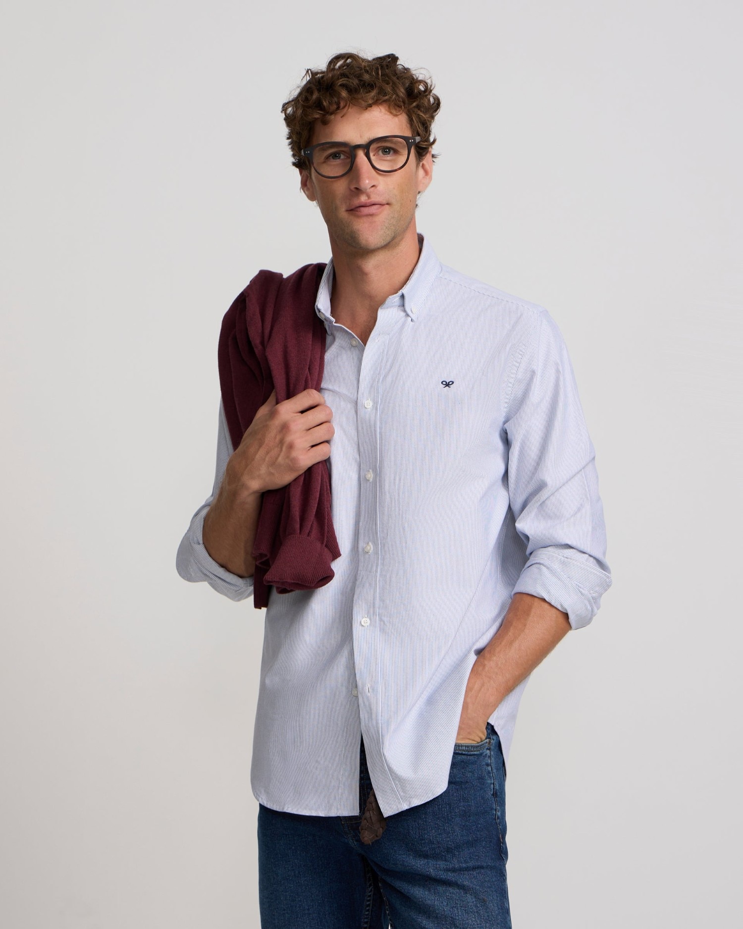 Imagen 0 de Camisa oxford de hombre de mil rayas Azul marino