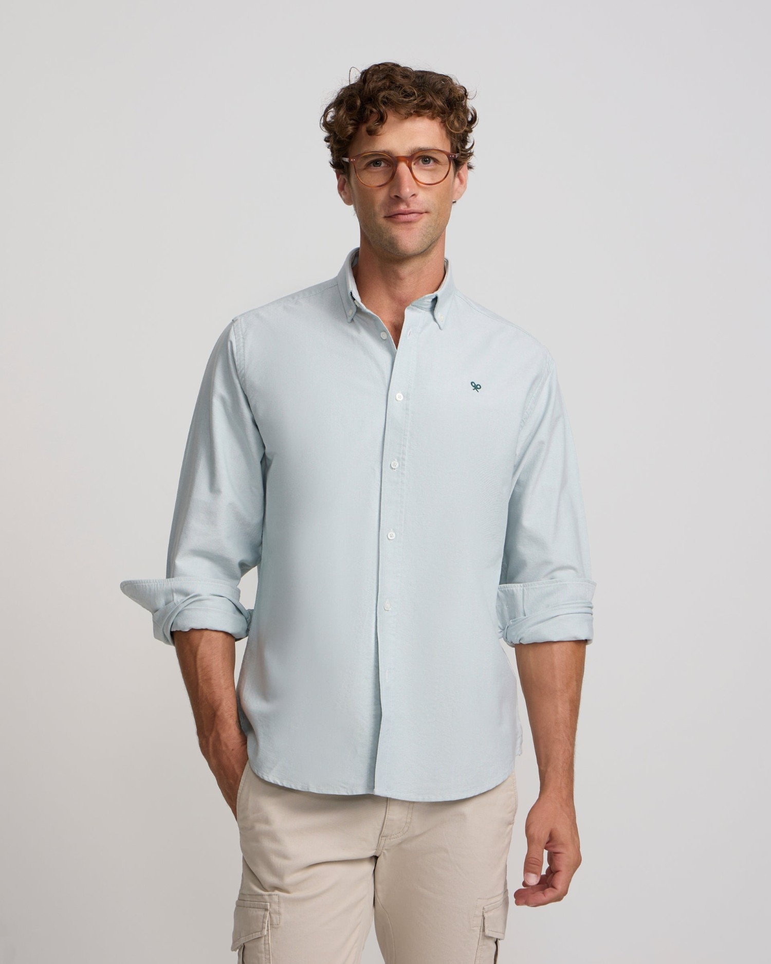 Camisa oxford de hombre con cuello buttondown - Silbon - Verde Verde-1