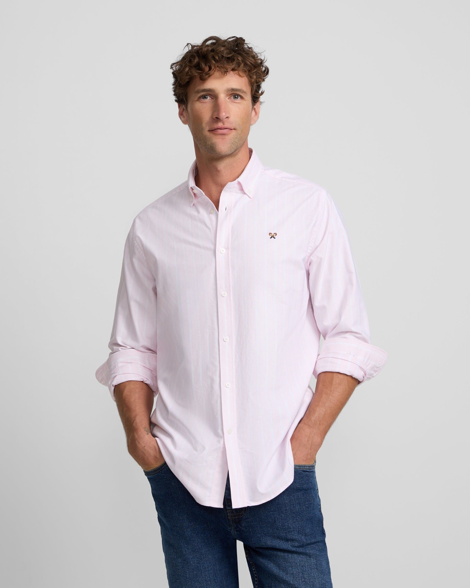 Imagen 0 de Camisa oxford de hombre de raya ancha Rosa