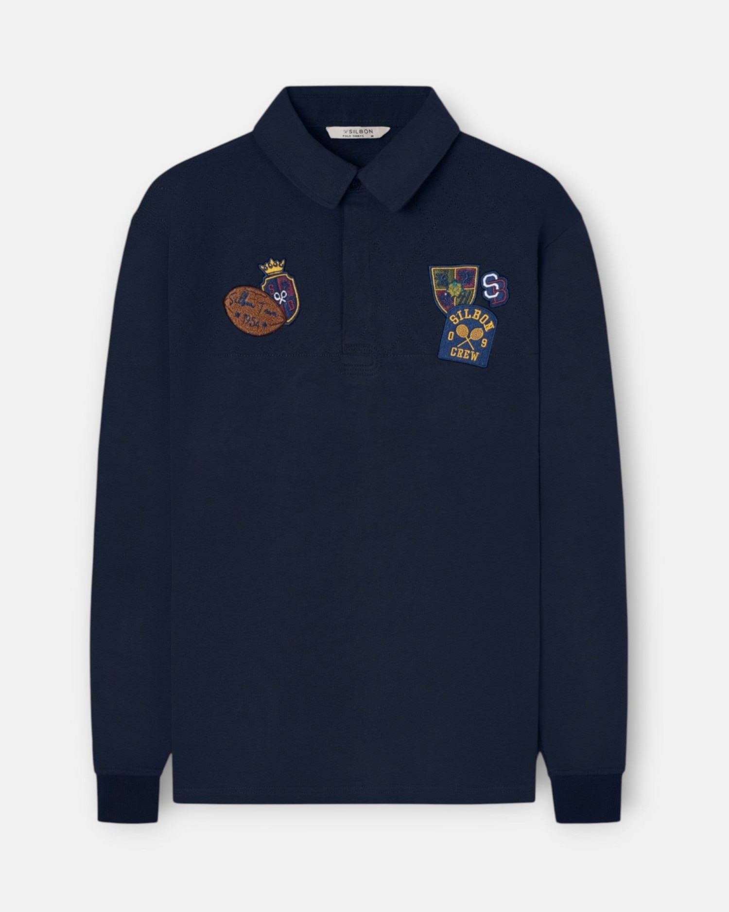 Polo de hombre manga larga parches - Silbon - Azul marino Azul marino-1