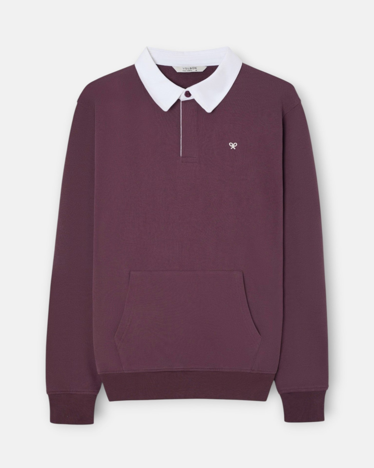 Polo de hombre manga larga cuello contraste - Silbon - Burdeos Burdeos-1