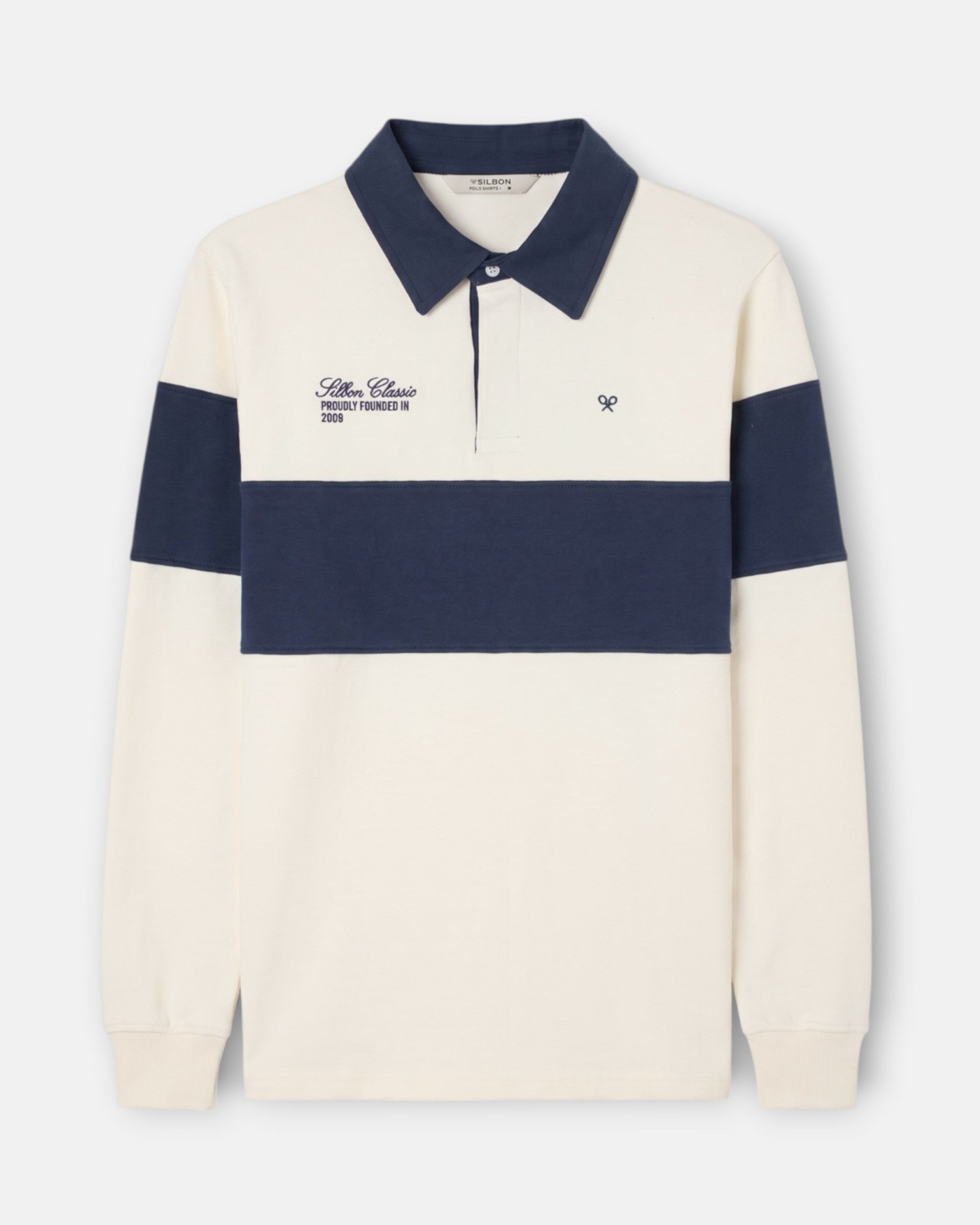 Polo de hombre manga larga raya - Silbon - Crema Crema-1