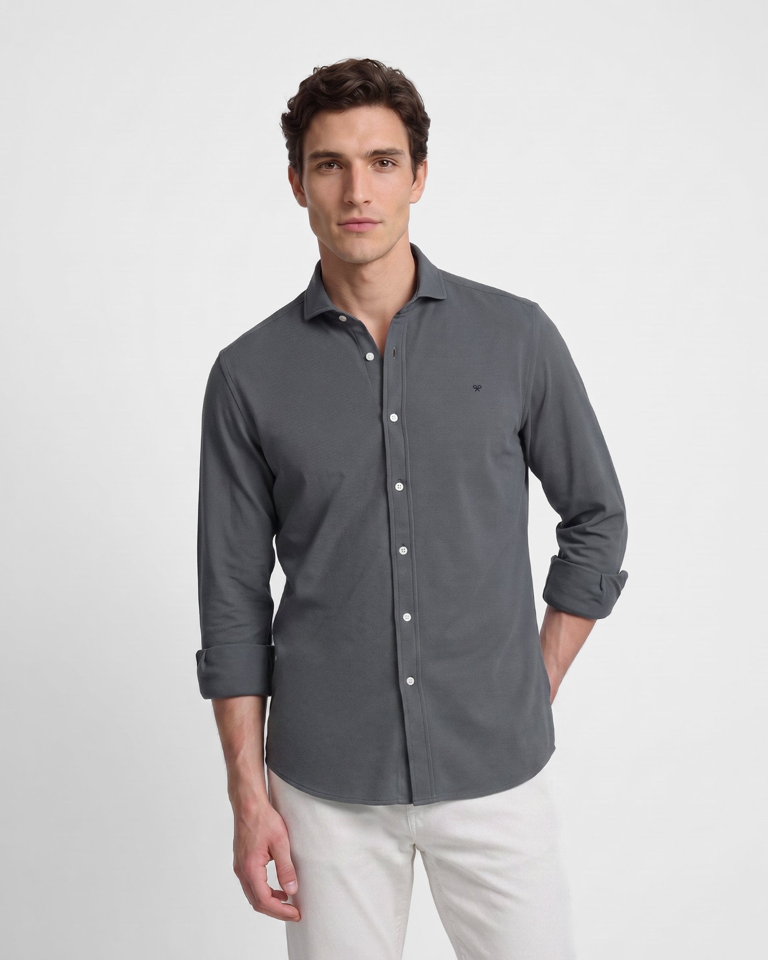 Camisa sport de hombre de estructura slim - Silbon - Verde oscuro Verde oscuro-1