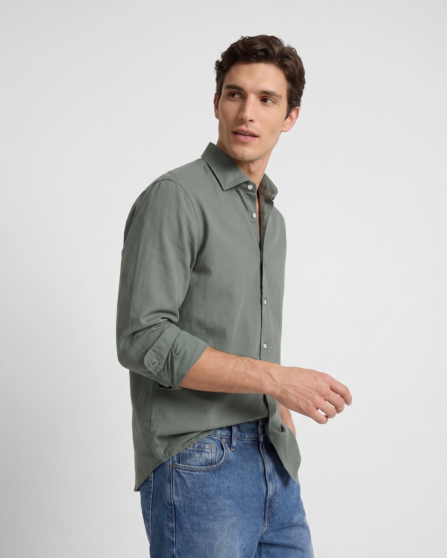 Camisa sport de hombre de estructura slim - Silbon - Verde Verde-1