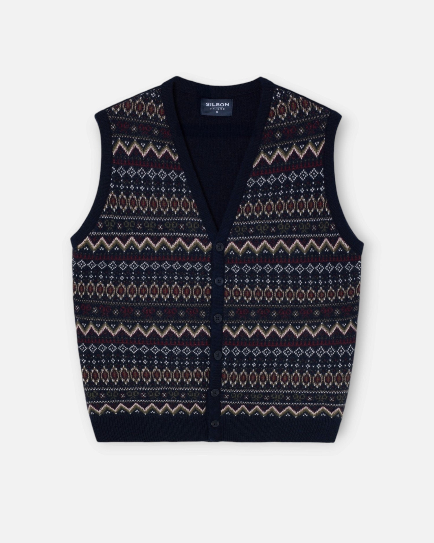 Imagen 5 de Chaleco de punto unique de hombre jacquard - Silbon - Azul marino Azul marino