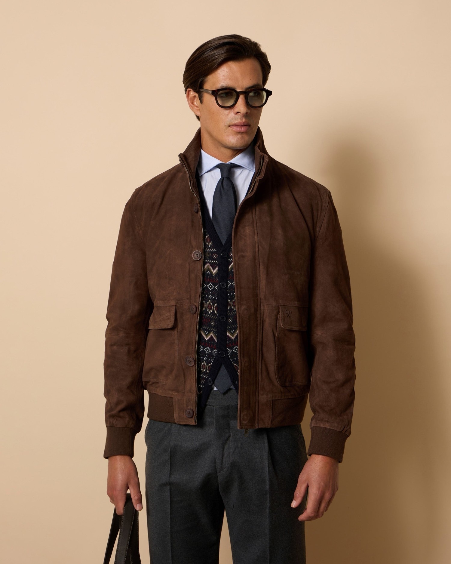 Imagen 1 de Chaqueta harrington unique de hombre de piel Marrón