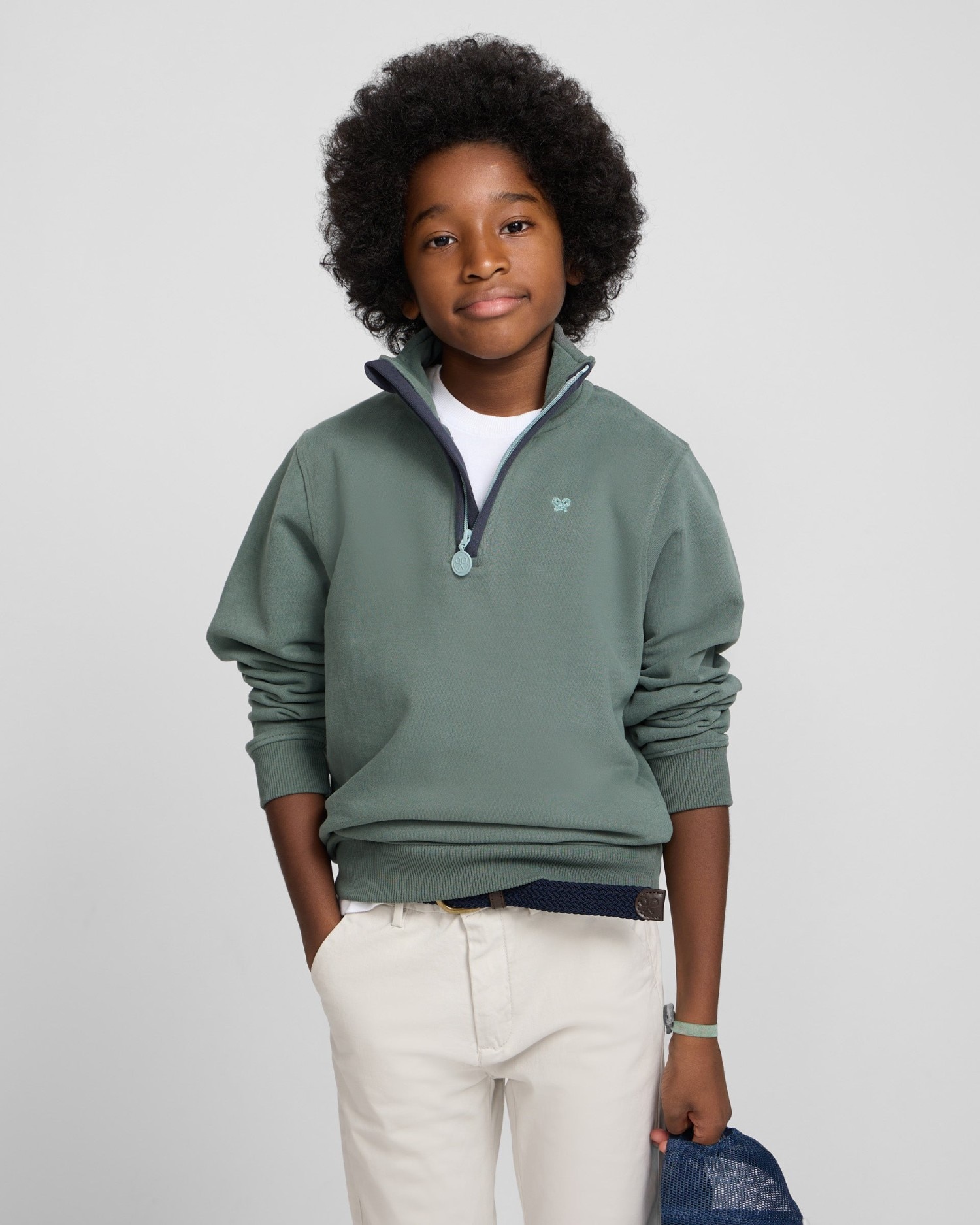 Imagen 1 de Sudadera de niño smile con media cremallera Verde oscuro