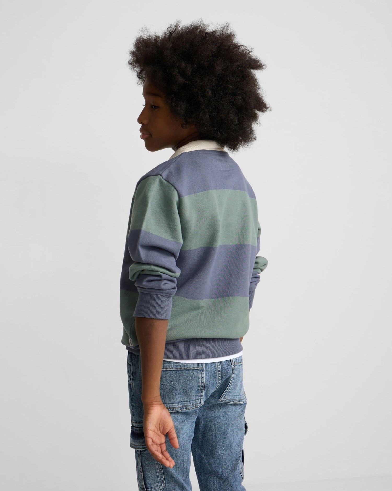 Imagen 3 de Sudadera de niño de rayas con cuello polo - Silbon - Verde oscuro Verde oscuro
