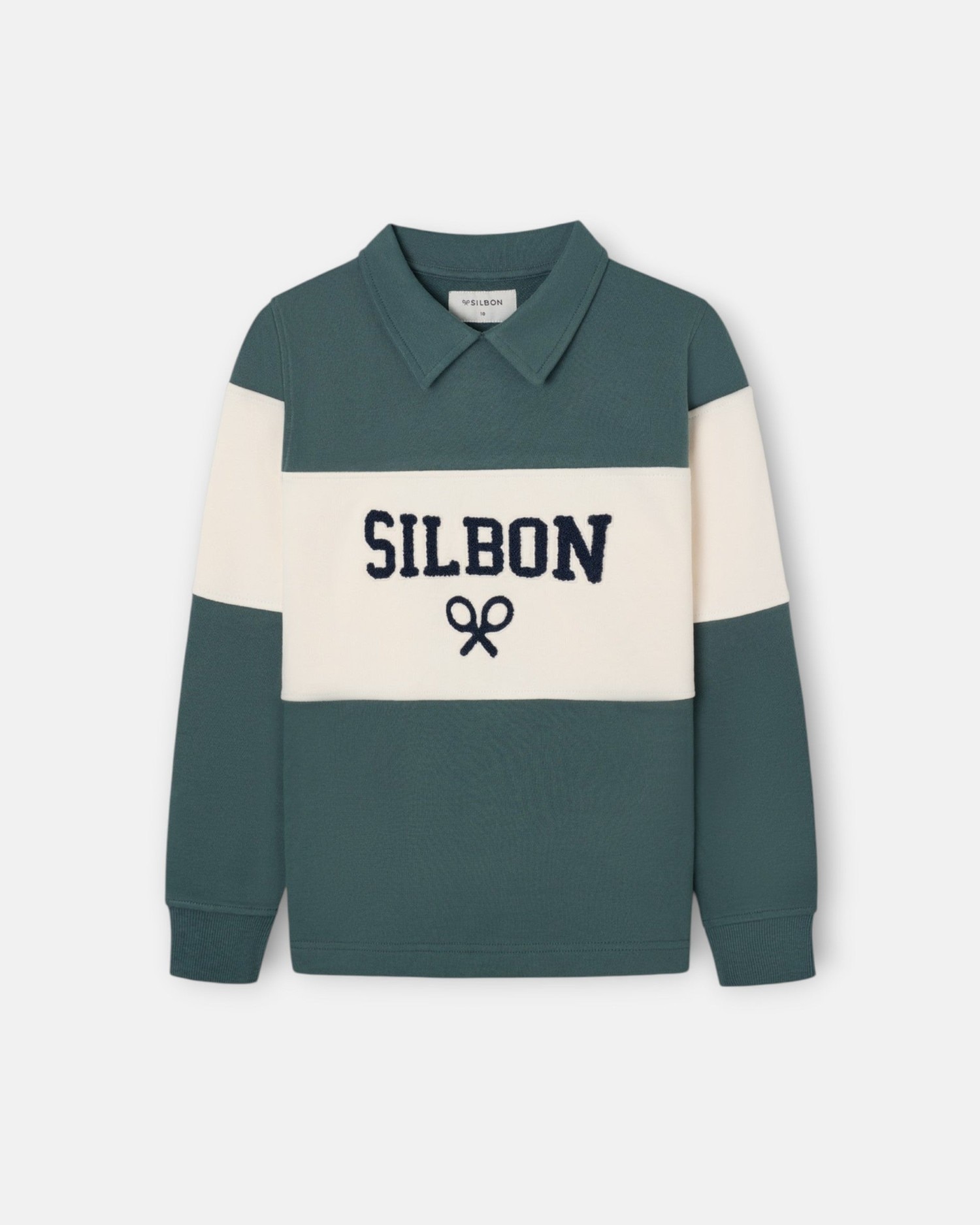 Sudadera de niño con cuello polo en bloques - Silbon - Verde oscuro Verde oscuro-1