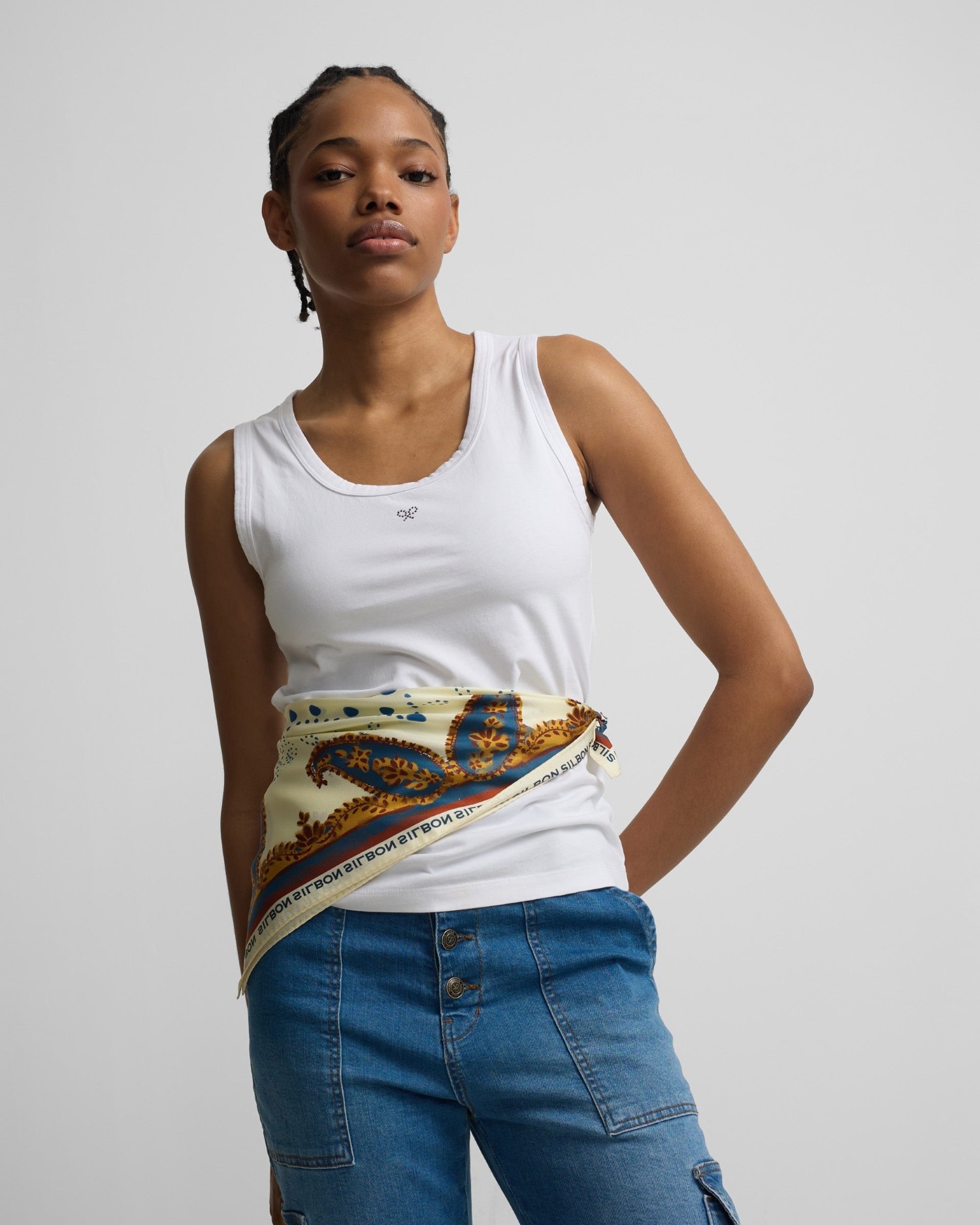 Silbon - Camiseta tank woman blanca aplicacion cristal.