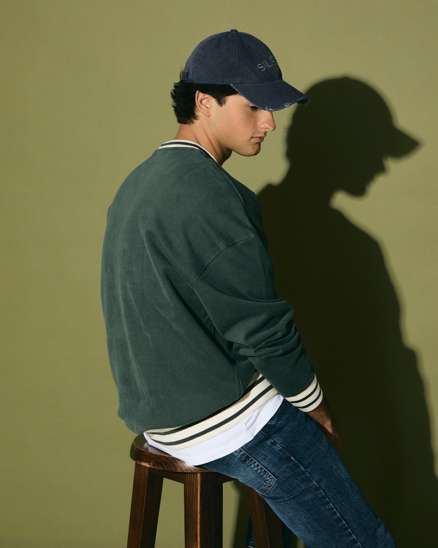 Sudadera relaxed de hombre de inspiración retro - Silbon - Verde oscuro Verde oscuro-2
