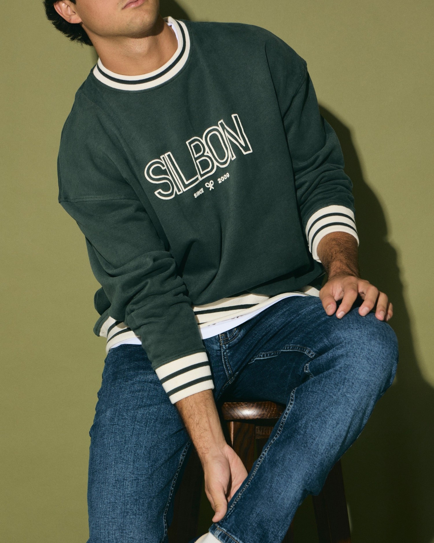Sudadera relaxed de hombre de inspiración retro - Silbon - Verde oscuro Verde oscuro-3