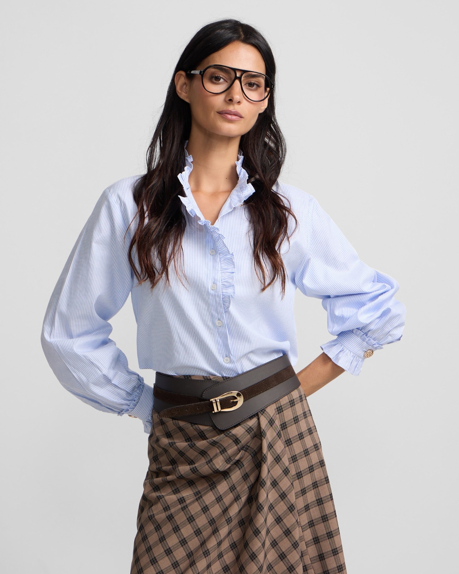 Imagen 0 de Camisa cuello volante detalle puño rayas Azul claro
