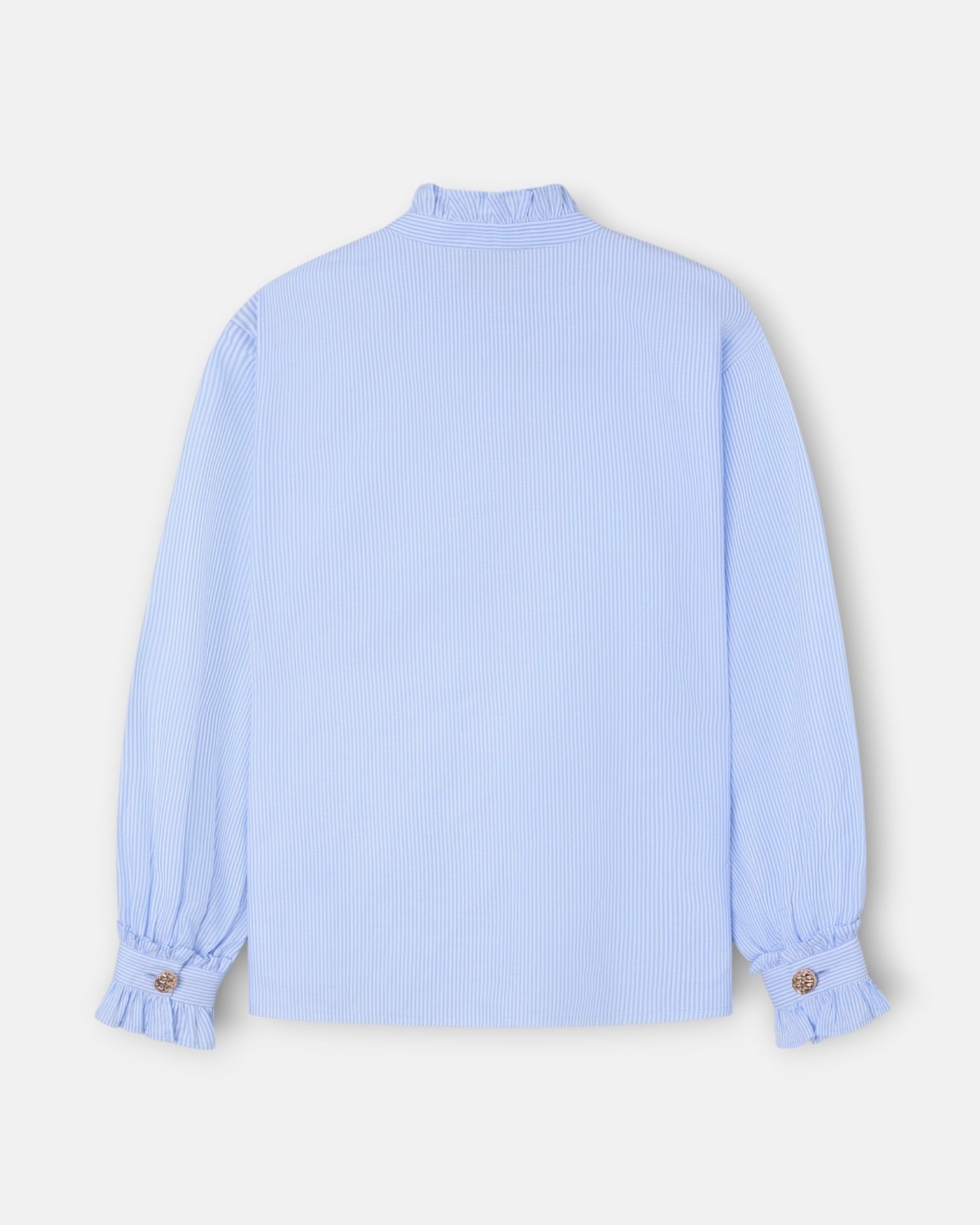 Camisa cuello volante detalle puño rayas - Silbon - Azul claro Azul claro-4