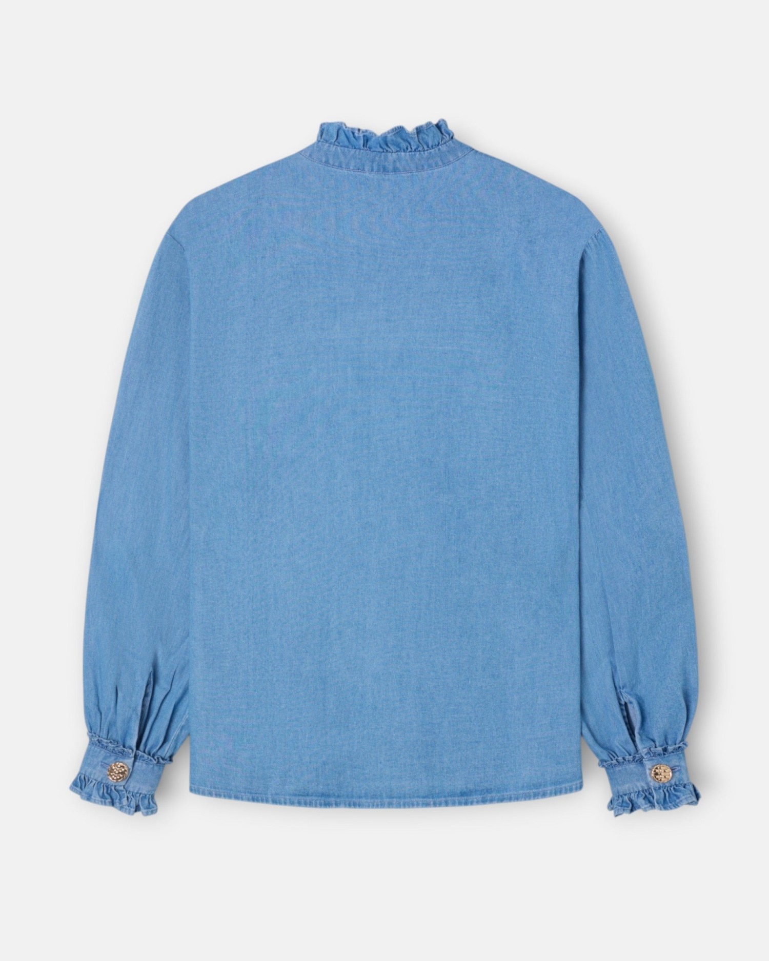 Camisa cuello volante detalle puño denim - Silbon - Azul Azul-4