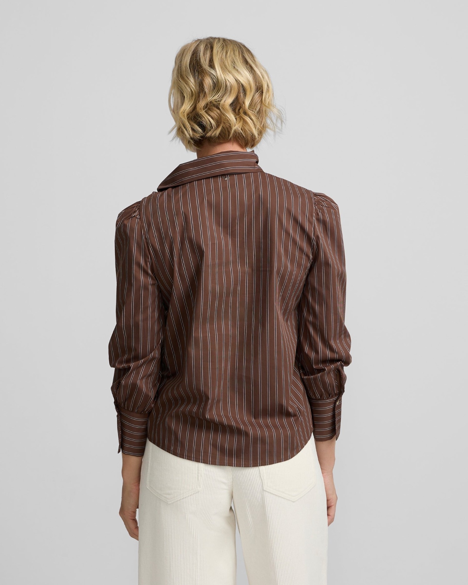 Camisa cuello alto lazada rayas - Silbon - Marrón Marrón-2