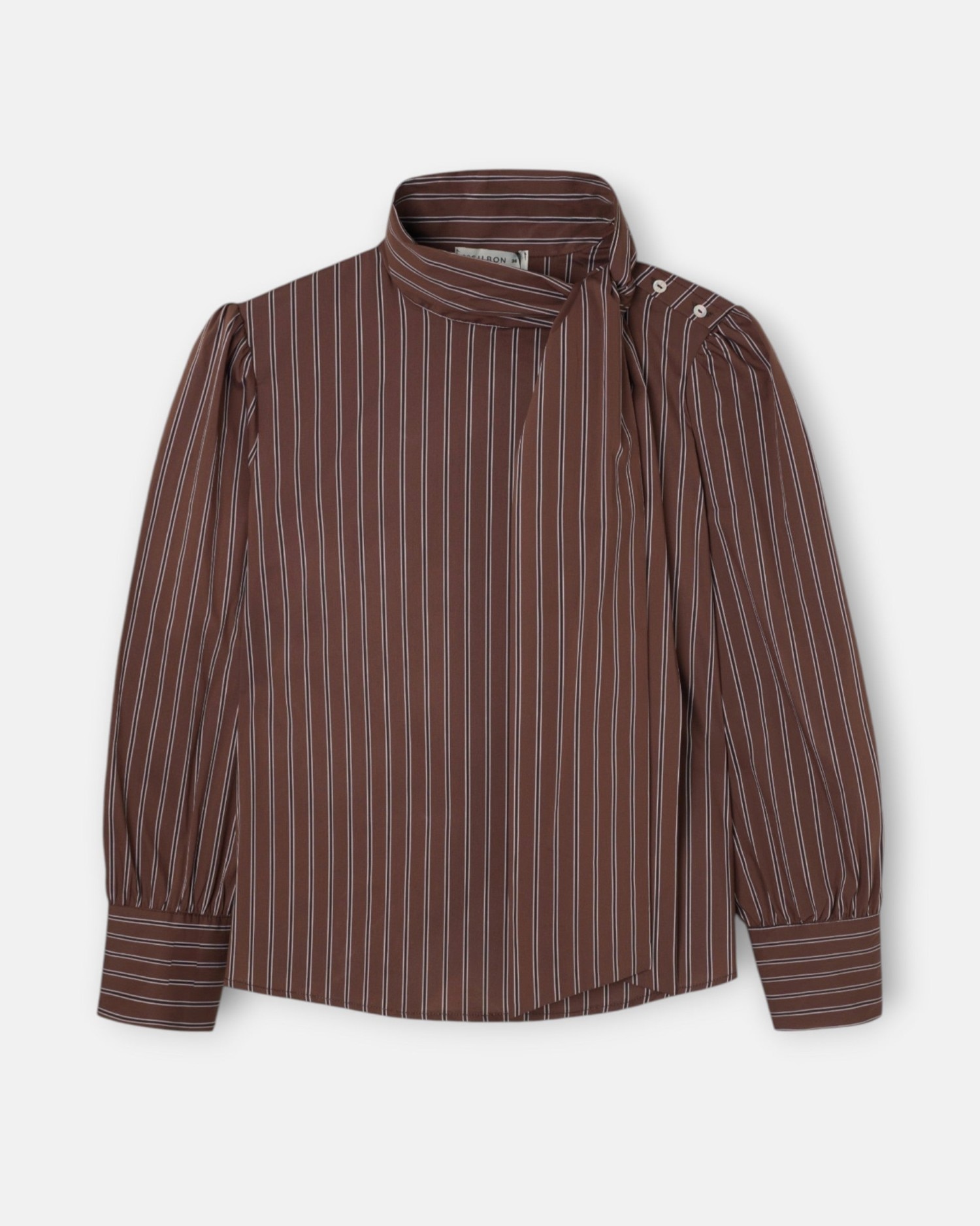 Camisa cuello alto lazada rayas - Silbon - Marrón Marrón-5