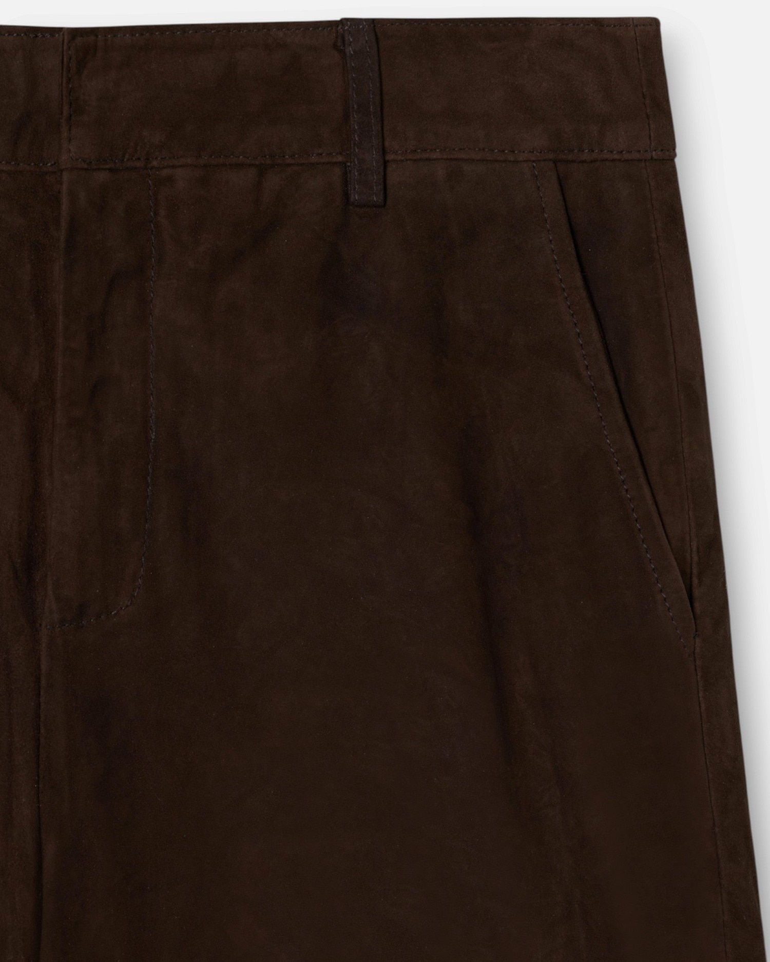 Pantalón piel ante pinzas - Silbon - Marrón Marrón-4