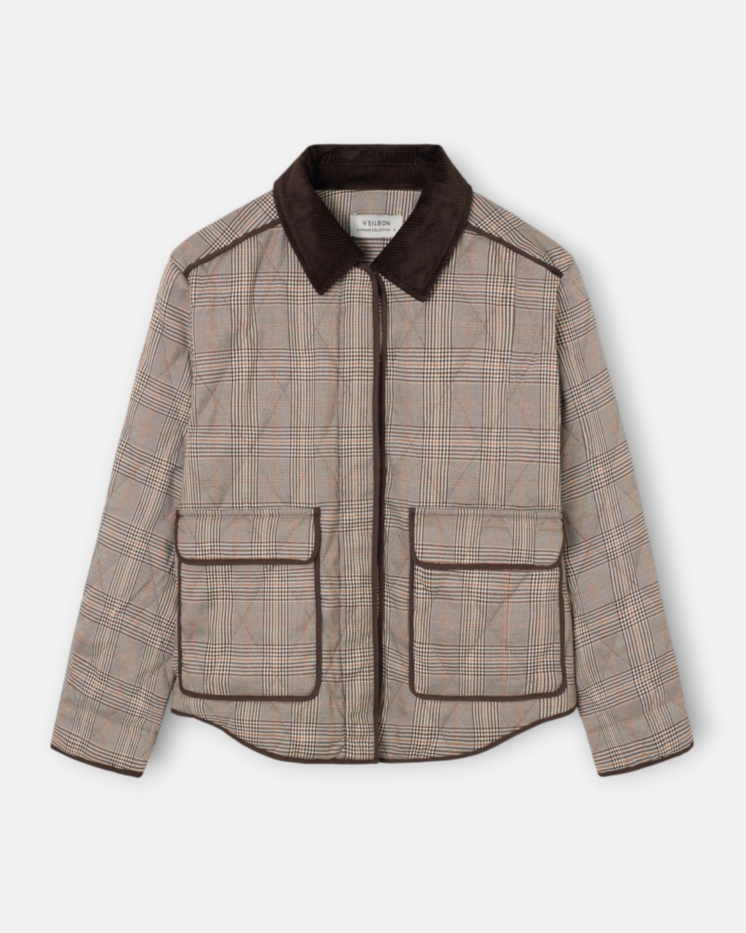 Parka corta acolchada cuadros - Silbon - Marrón Marrón-1