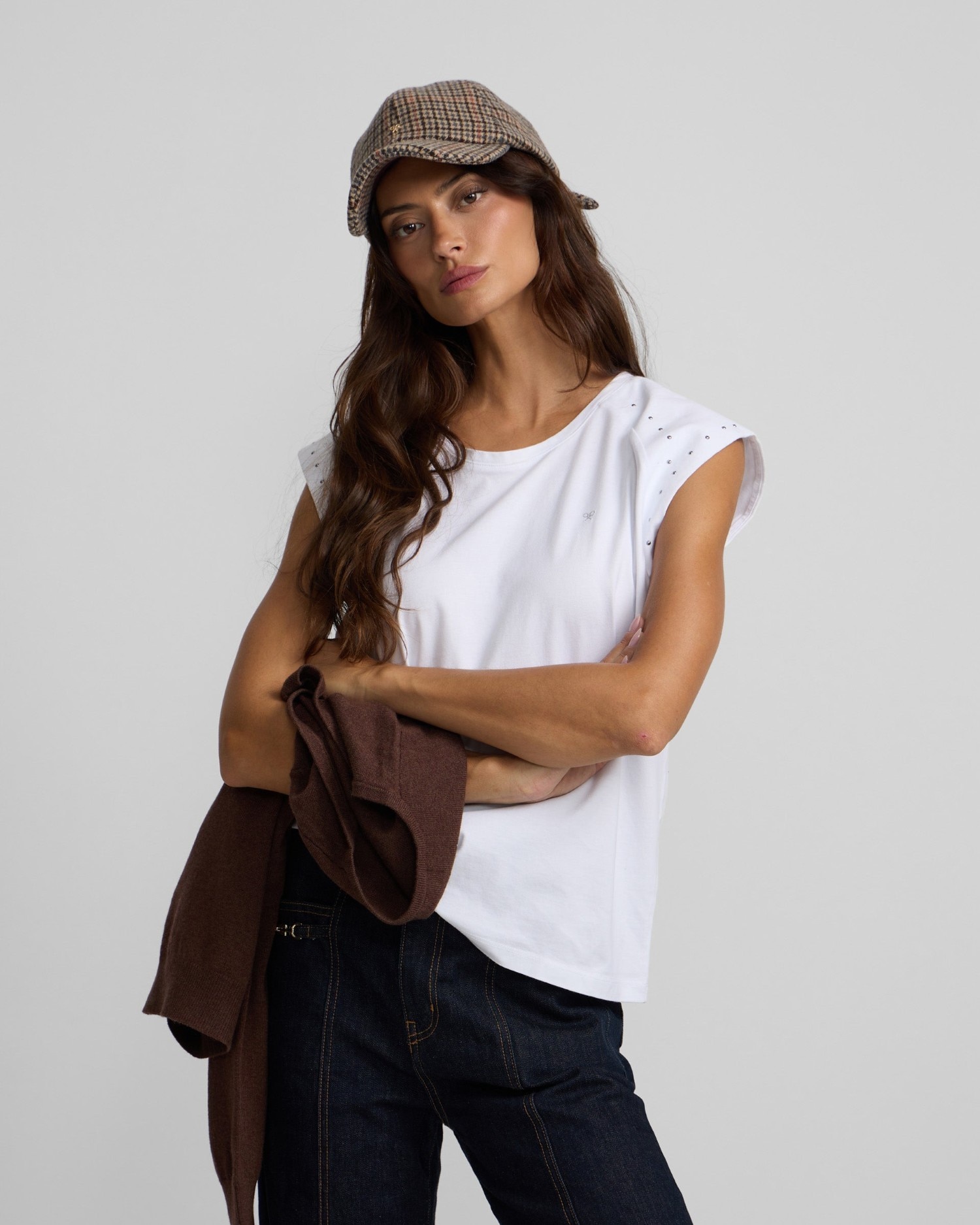 Camiseta woman hombreras detalle tachuelas negra - Silbon - Blanco Blanco-1